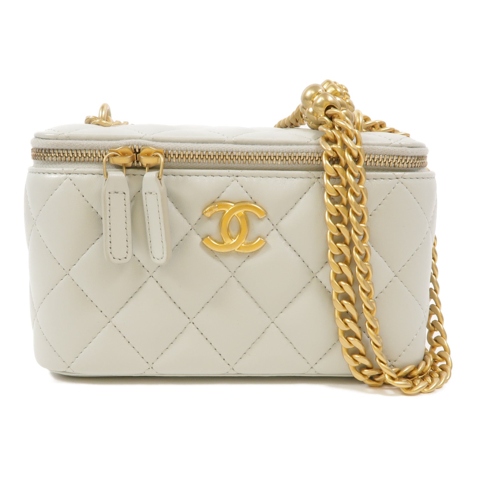 CHANEL 羊皮皮革Camellia Chain Vanity Case鏈帶肩背袋