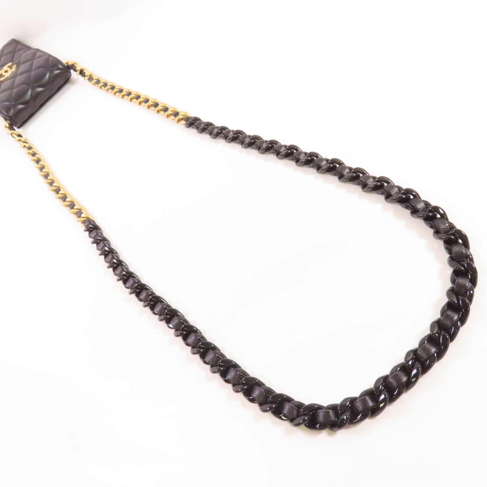 CHANEL 菱格羊皮皮革Phone Bag金扣鏈帶肩背袋黑色