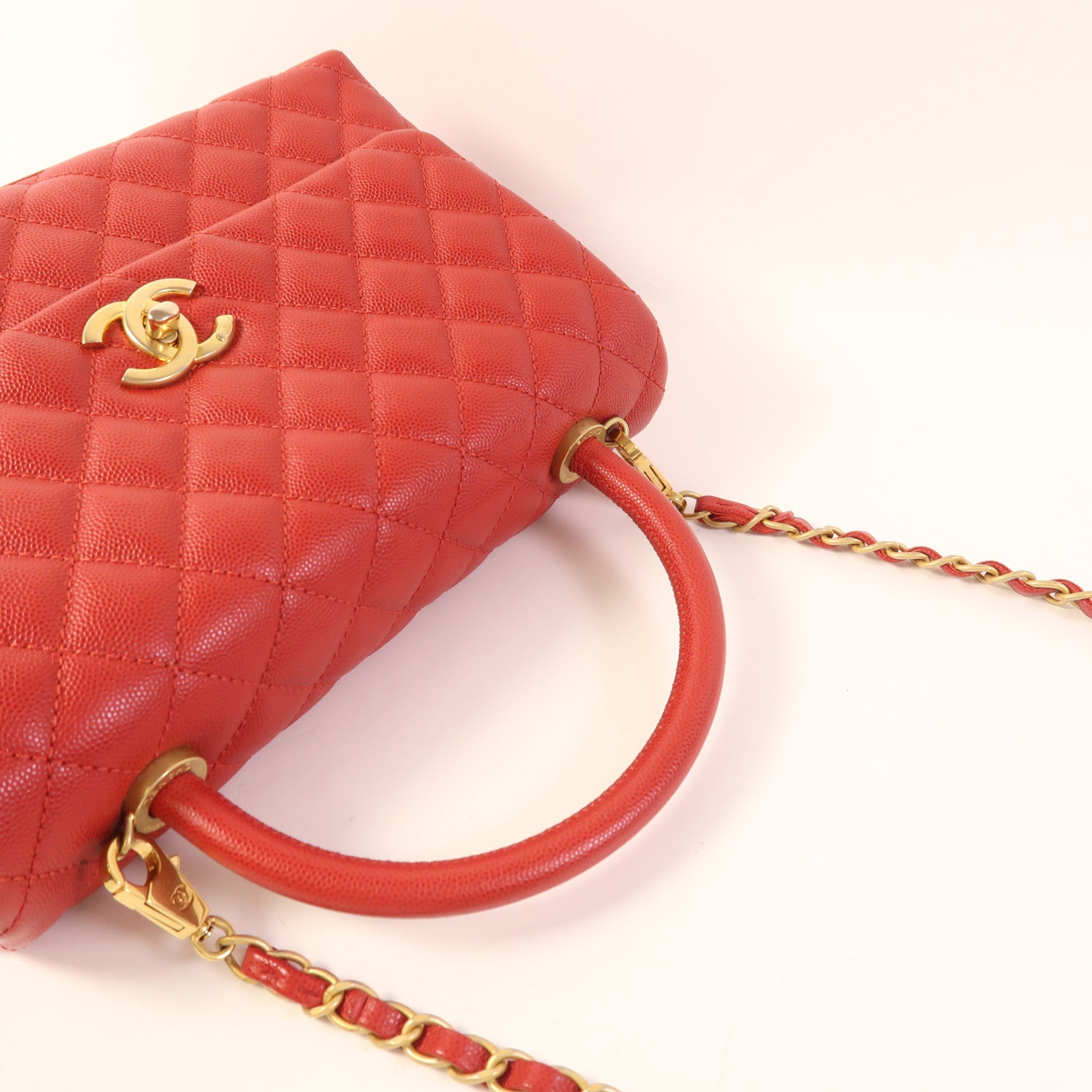 CHANEL 牛皮皮革Coco Handle Medium金扣手挽肩背兩用袋