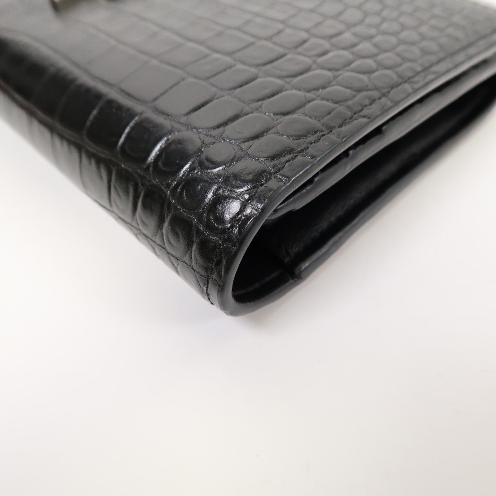 SAINT LAURENT 【激減優惠】牛皮皮革Long Wallet銀扣長錢包黑色