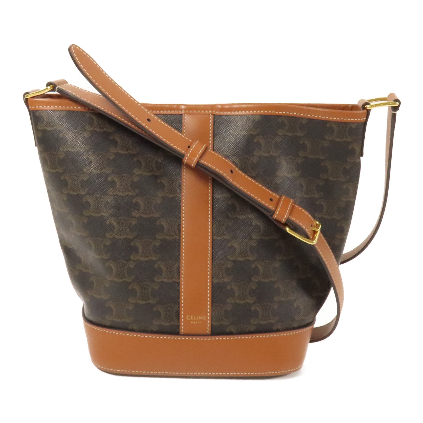 CELINE 塗層帆布Triomphe Bucket金扣肩背袋