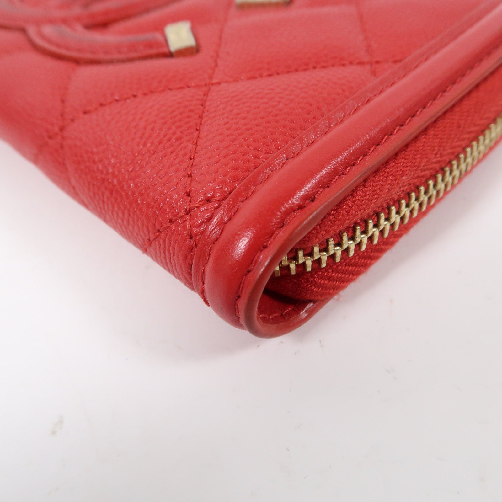 CHANEL 菱格牛皮皮革Card Case金扣卡片套紅色