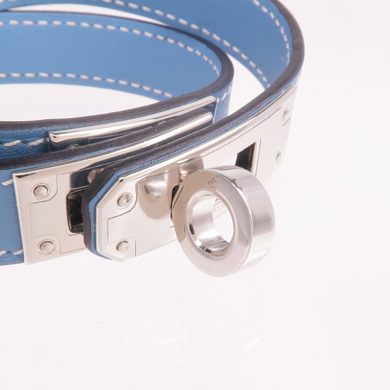 HERMES Swift皮革Kelly Double Tour手鐲Blue Du Nord