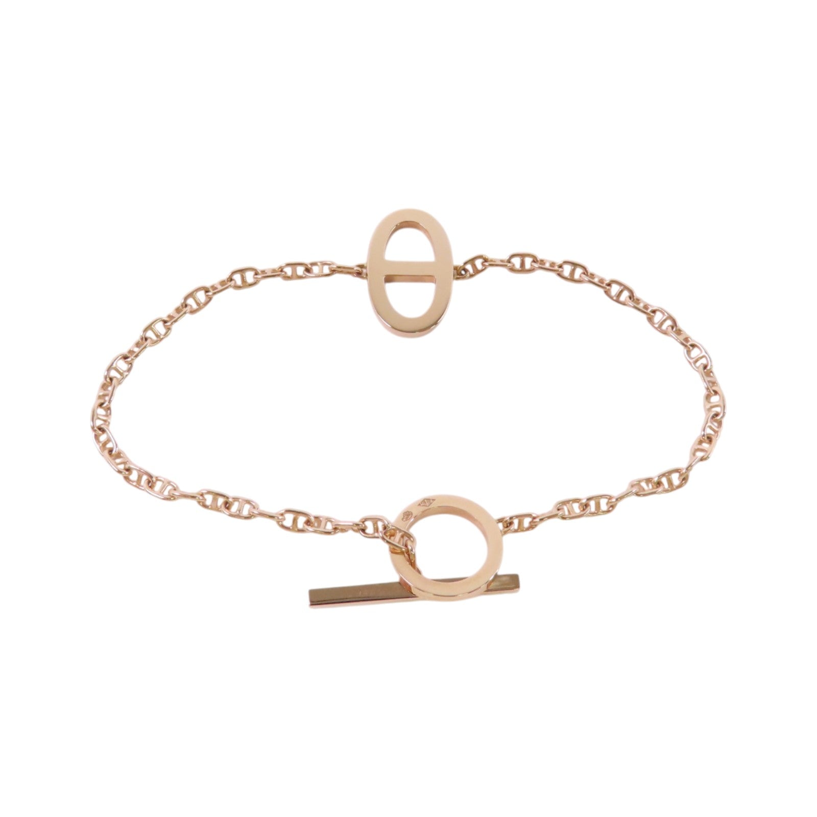 HERMES 18K玫瑰金Chaine d'ancre Contour Bracelet金扣鑽石手鏈