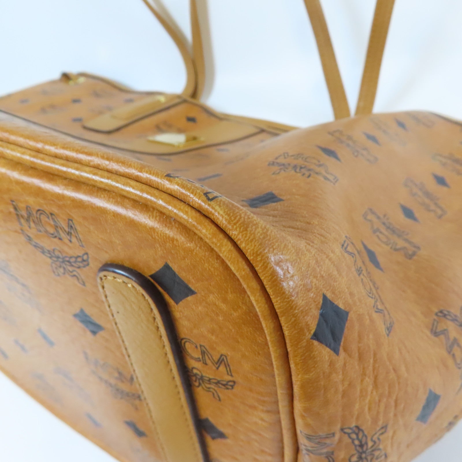 MCM 【激減優惠】塗層帆布Tote Bag金扣手挽袋啡色