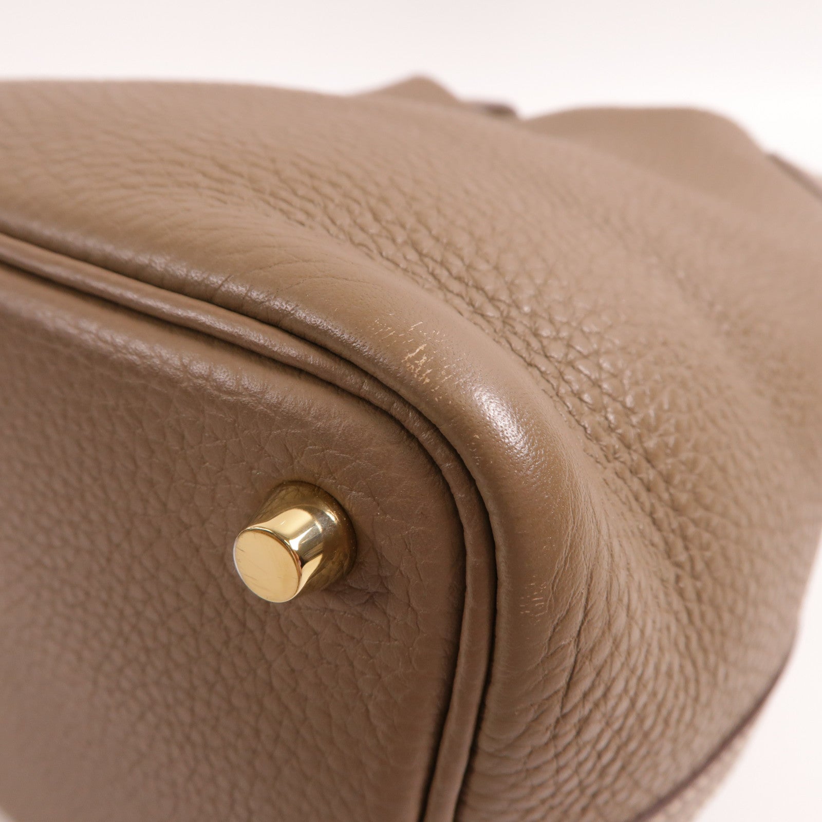 HERMES Clemence皮革Picotin PM金扣手挽袋Etoupe