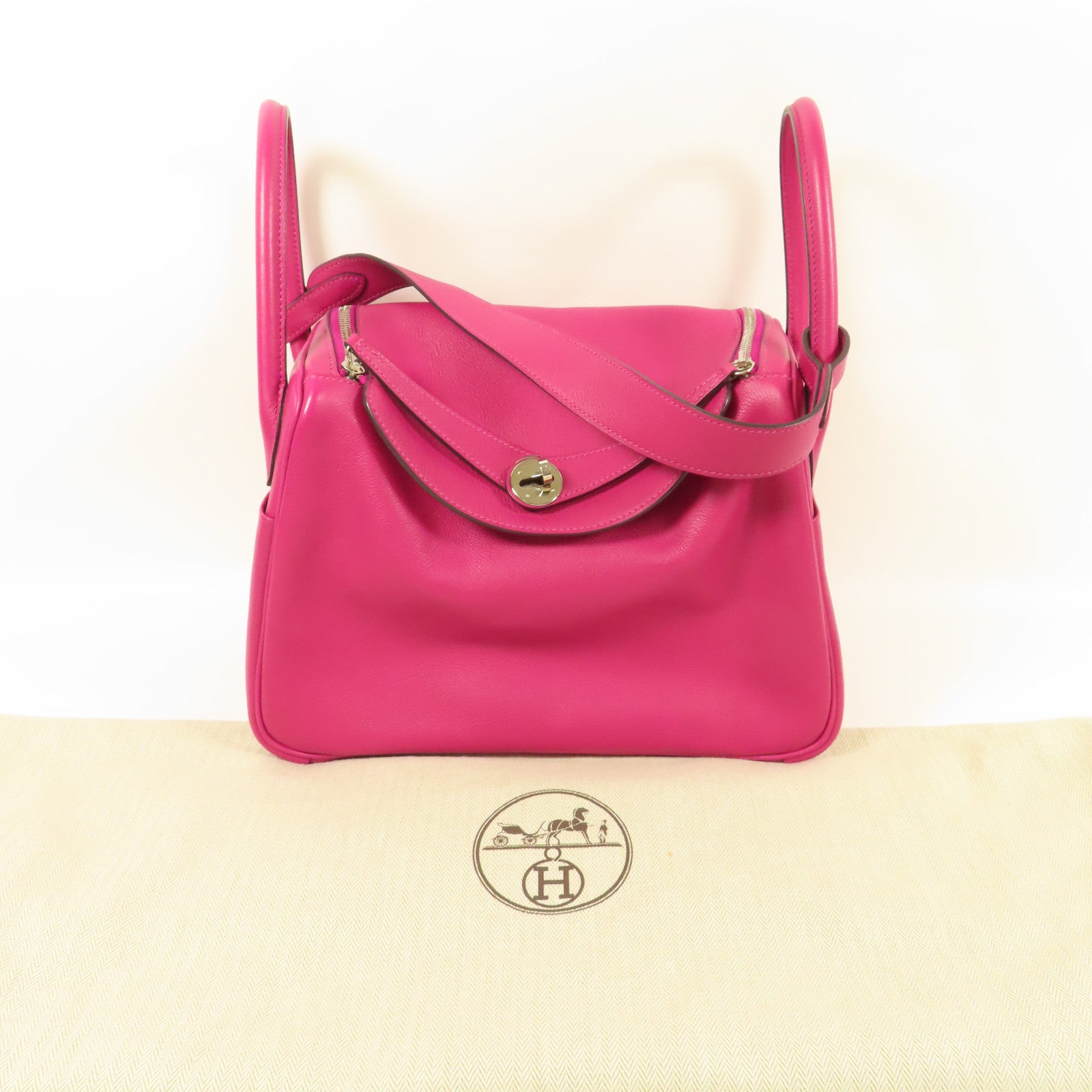 HERMES PHW Lindy 30 2Way Shoulder Hand Bag Evercolor Leather Rose Purple