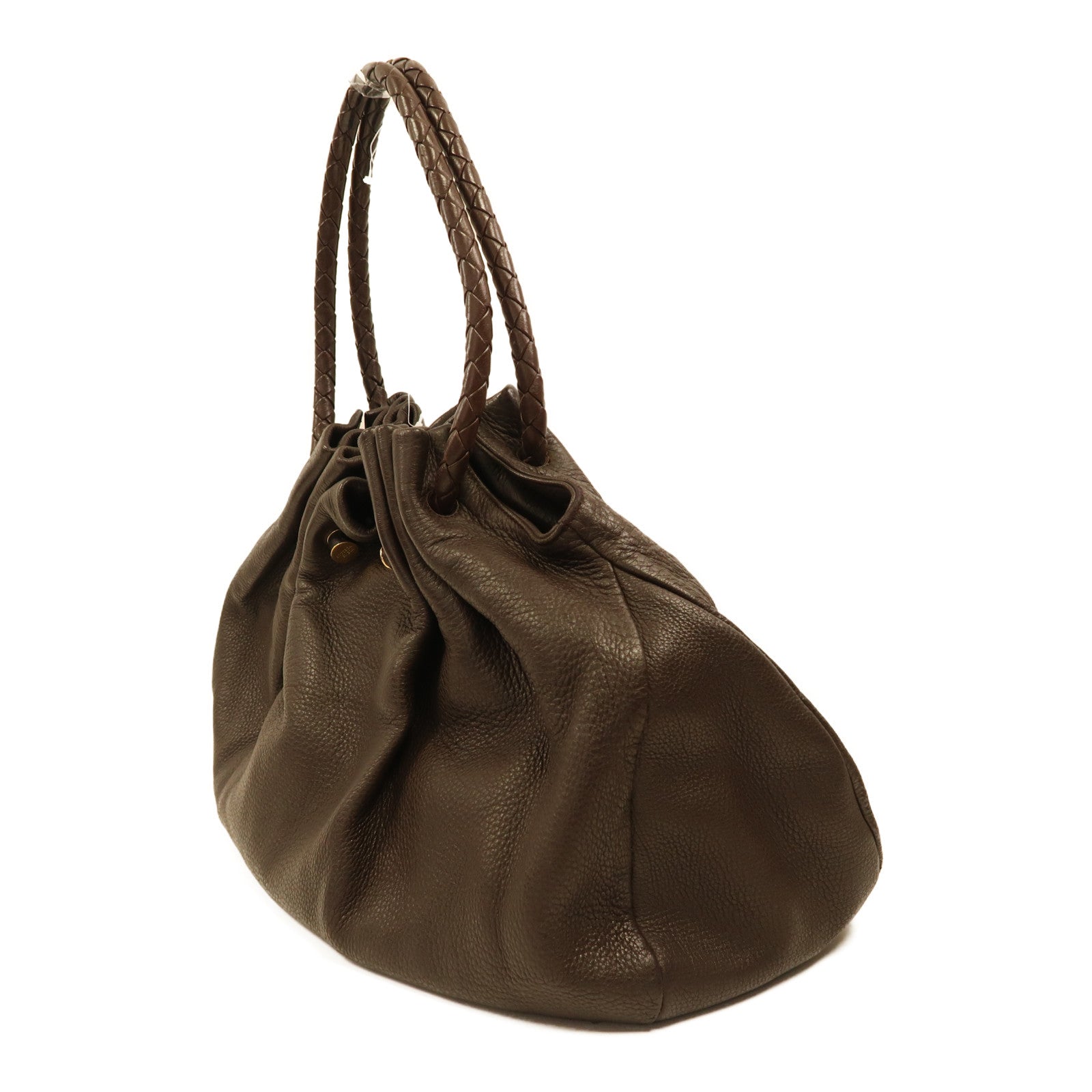 BOTTEGA VENETA 織紋皮革Shoulder Bag金扣肩背袋啡色