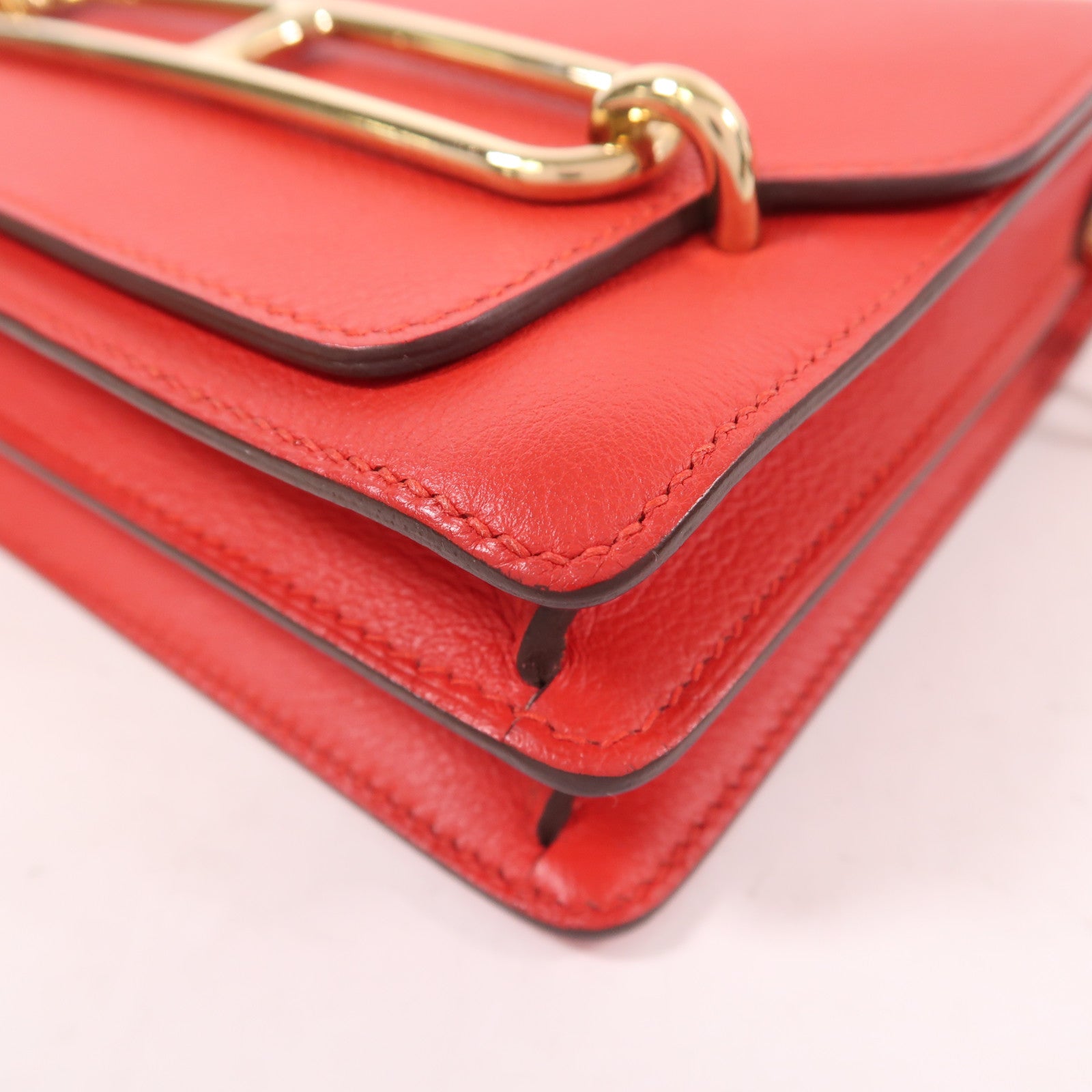 HERMES Evercolor皮革Mini Roulis金扣肩背袋S3 Rouge De Coeur