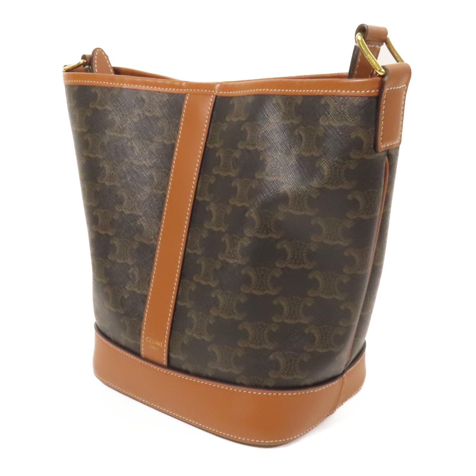 CELINE 塗層帆布Triomphe Bucket金扣肩背袋
