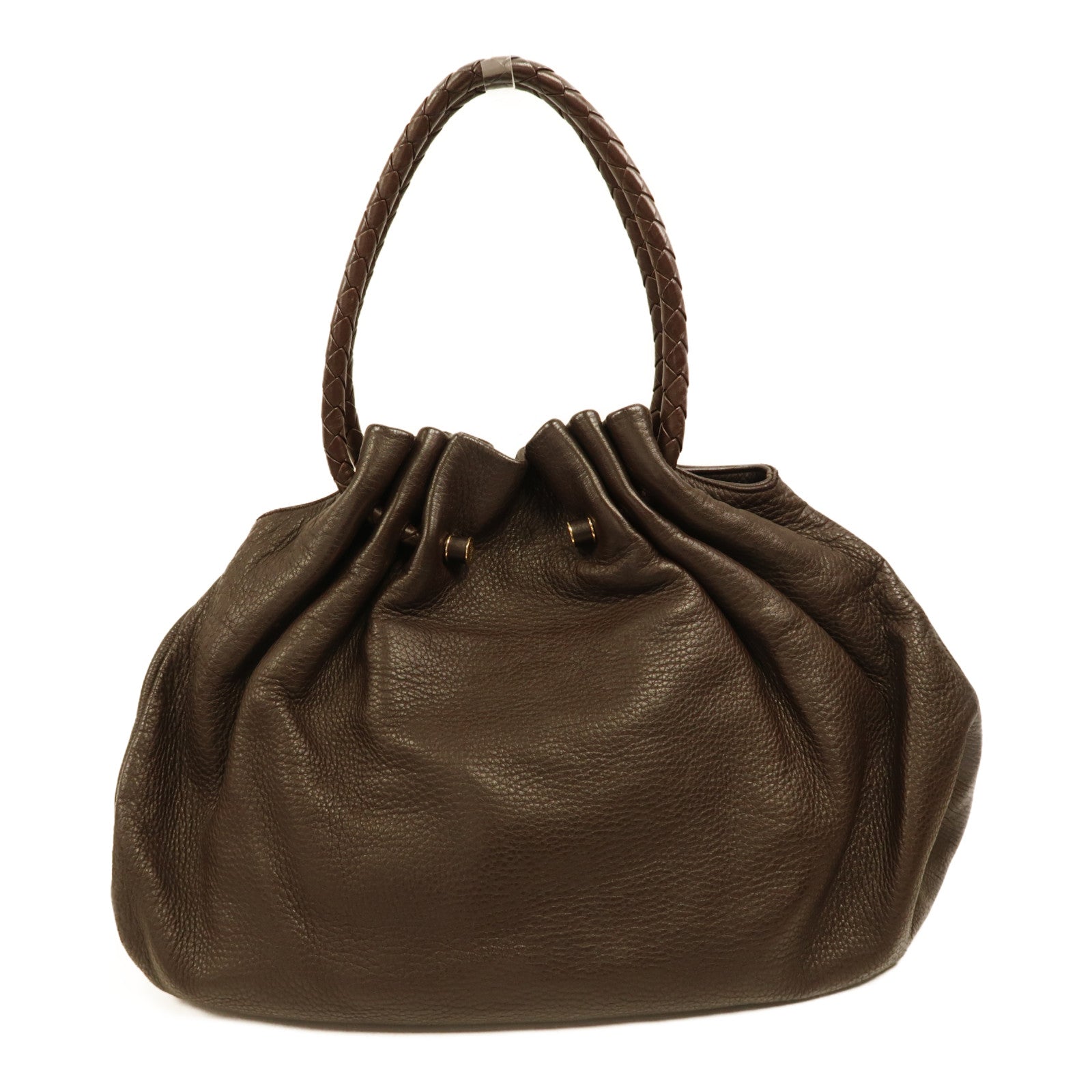 BOTTEGA VENETA 織紋皮革Shoulder Bag金扣肩背袋啡色
