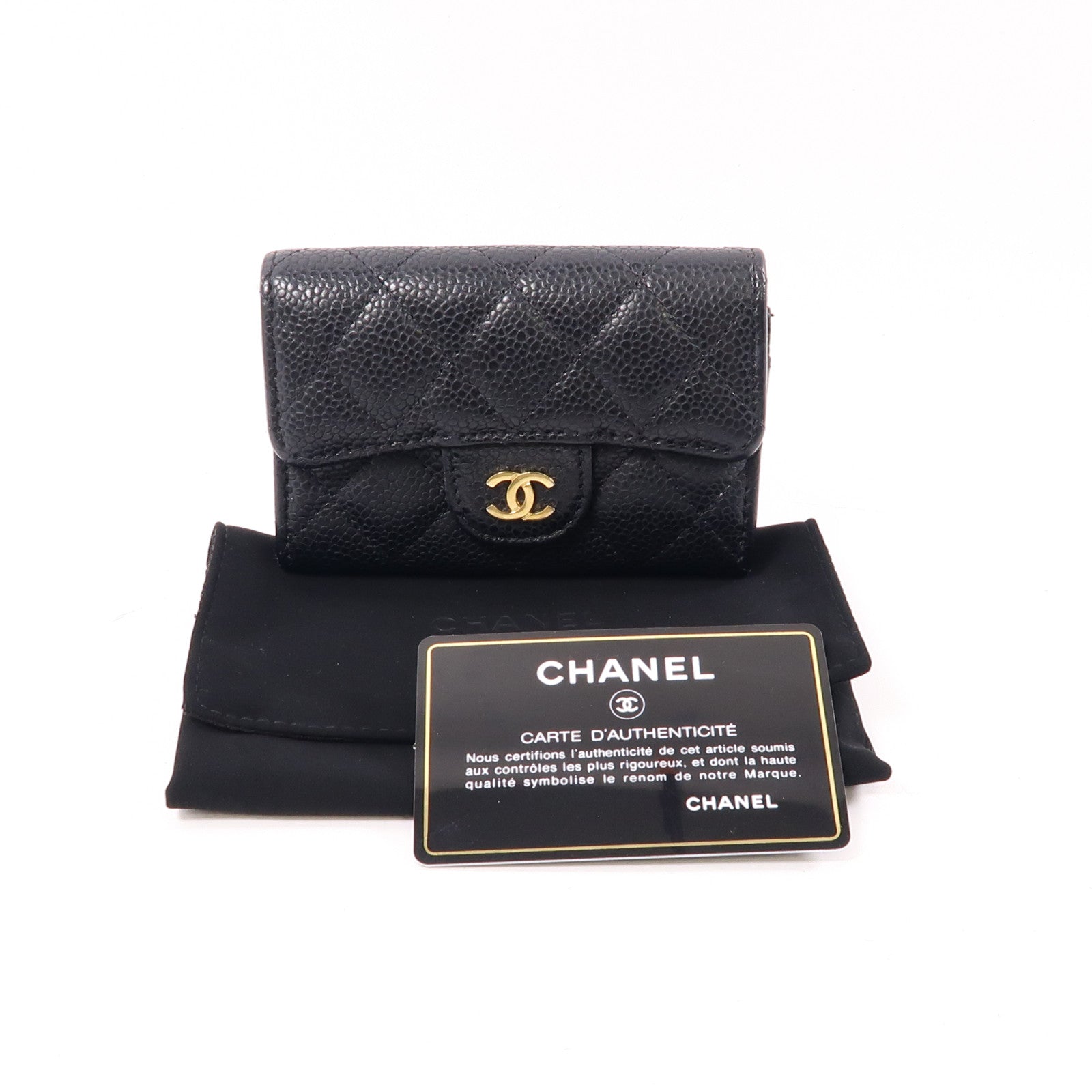 CHANEL 菱格牛皮皮革Card Case金扣卡片套黑色