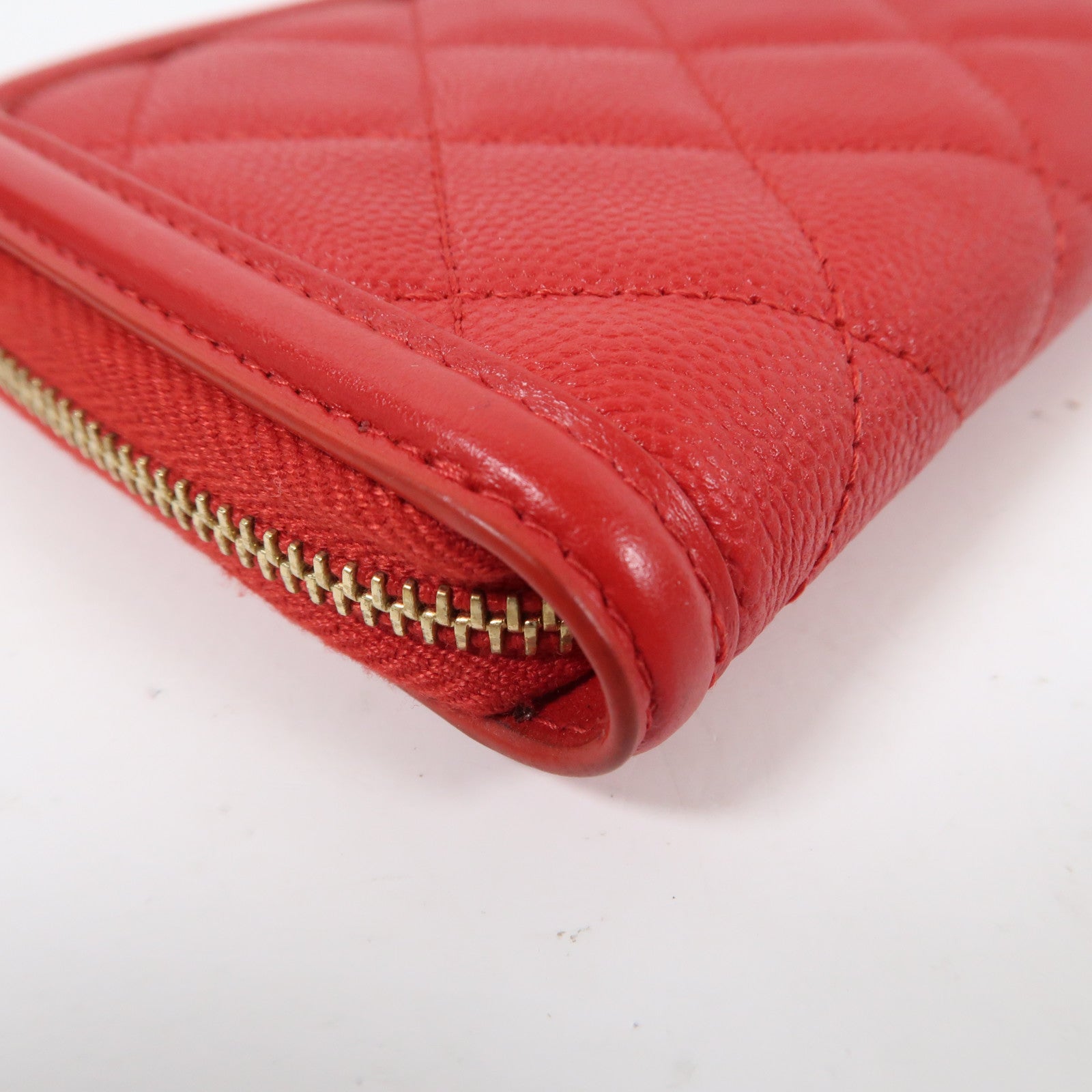 CHANEL 菱格牛皮皮革Card Case金扣卡片套紅色