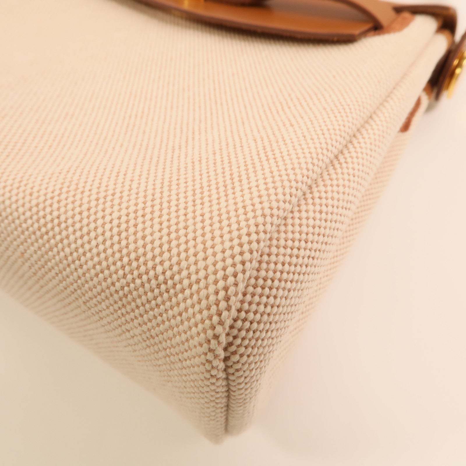 HERMES 帆布Mini Herbag金扣肩背袋Beige/Gold