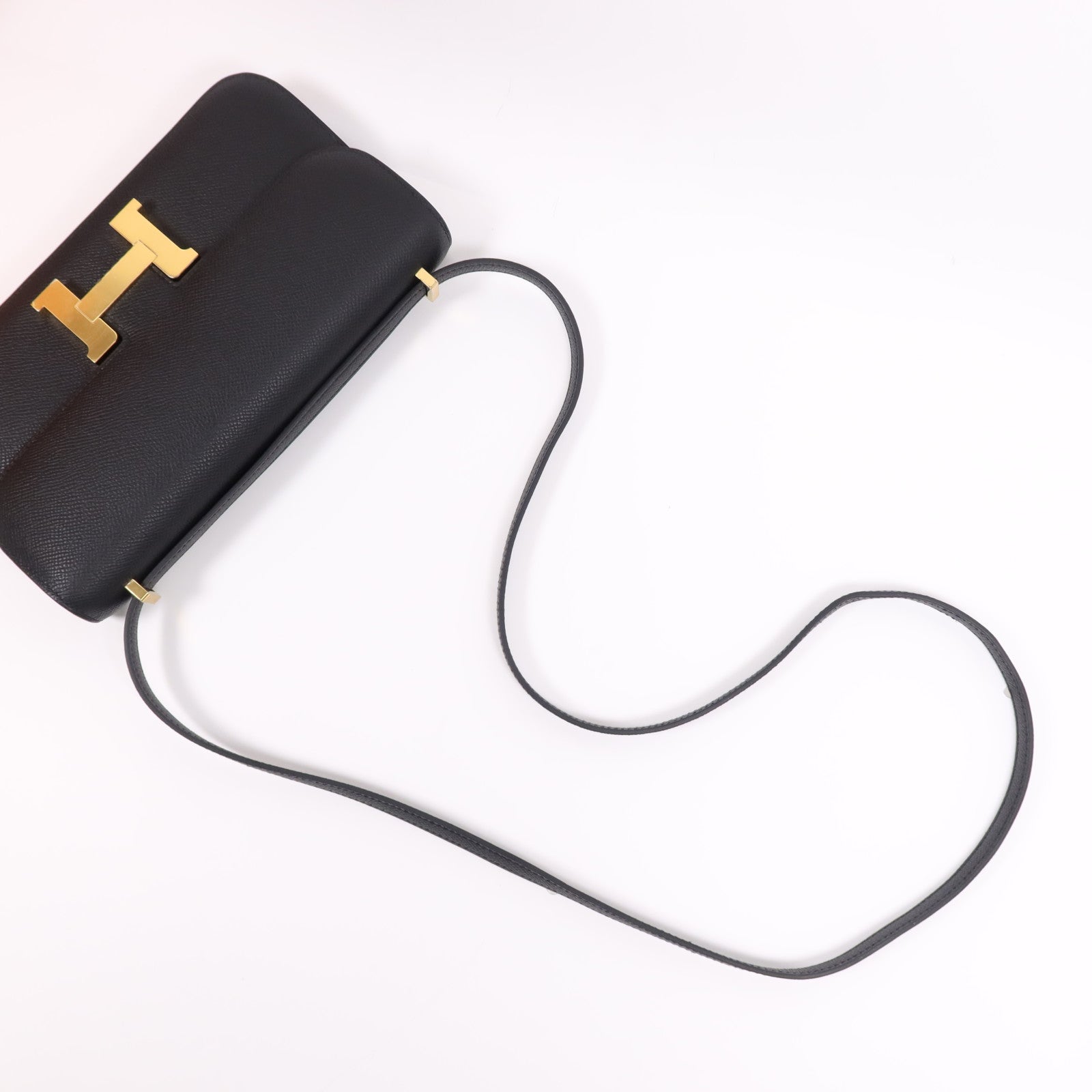 HERMES Epsom皮革Constance Elan金扣肩背袋Noir