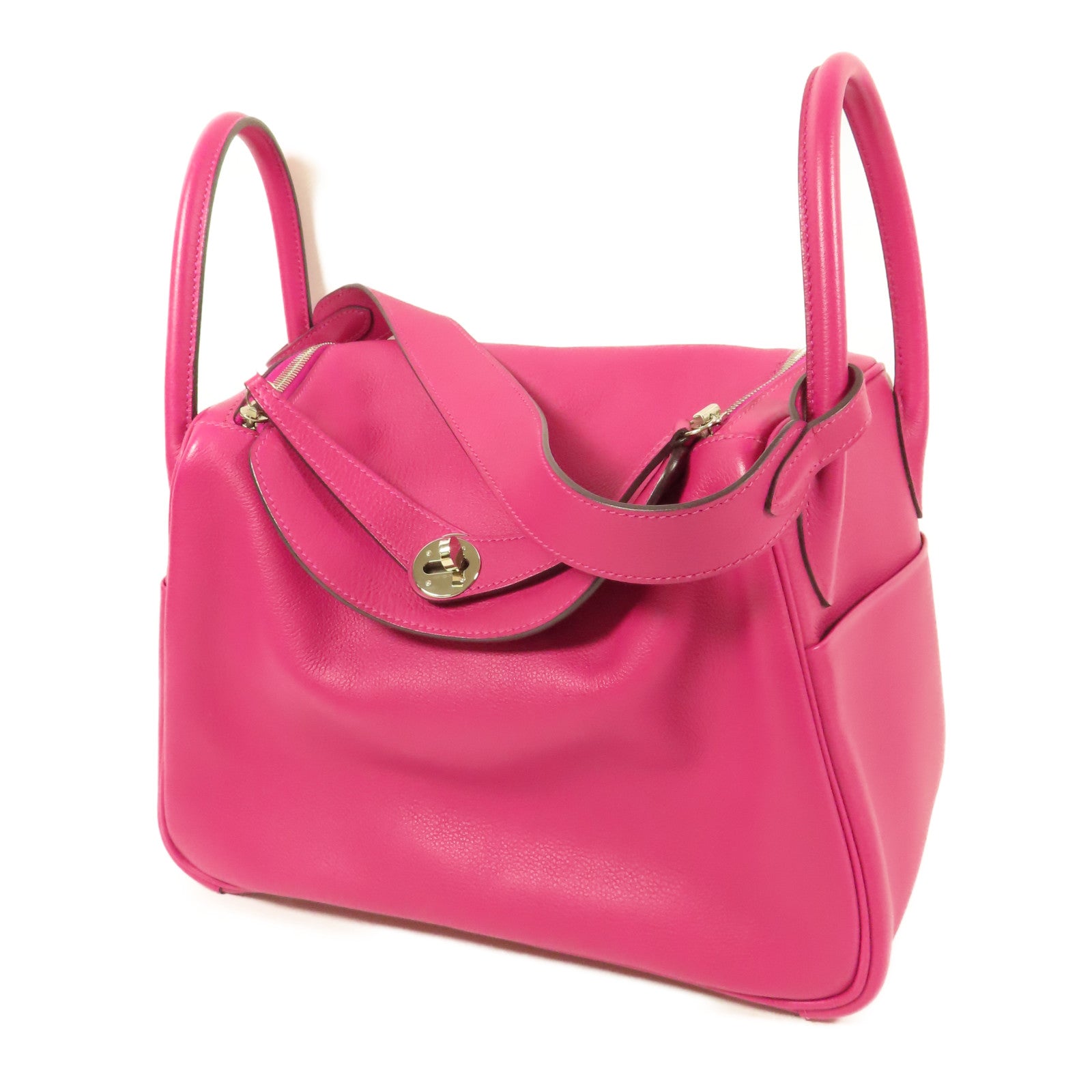 HERMES PHW Lindy 30 2Way Shoulder Hand Bag Evercolor Leather Rose Purple