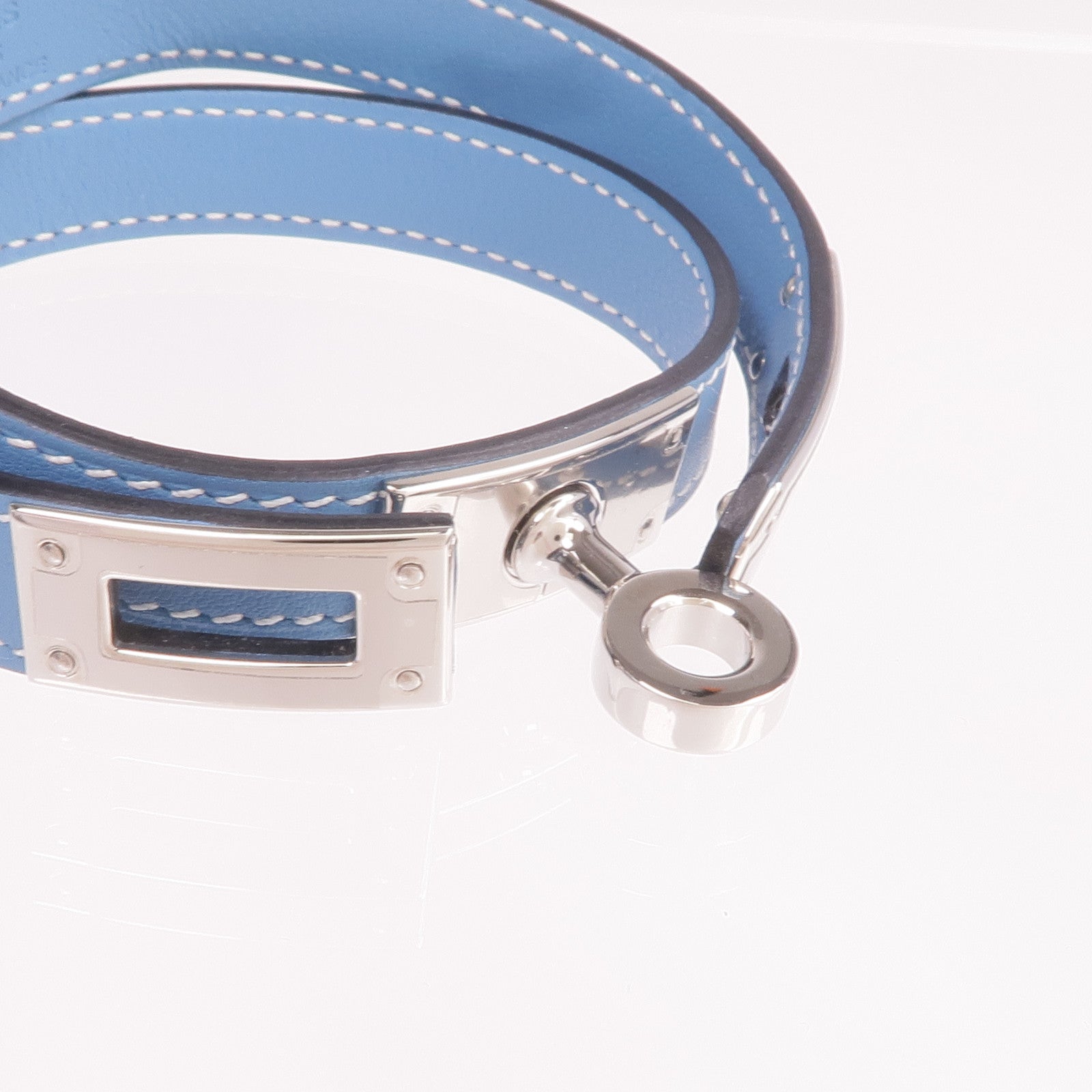 HERMES Swift皮革Kelly Double Tour手鐲Blue Du Nord