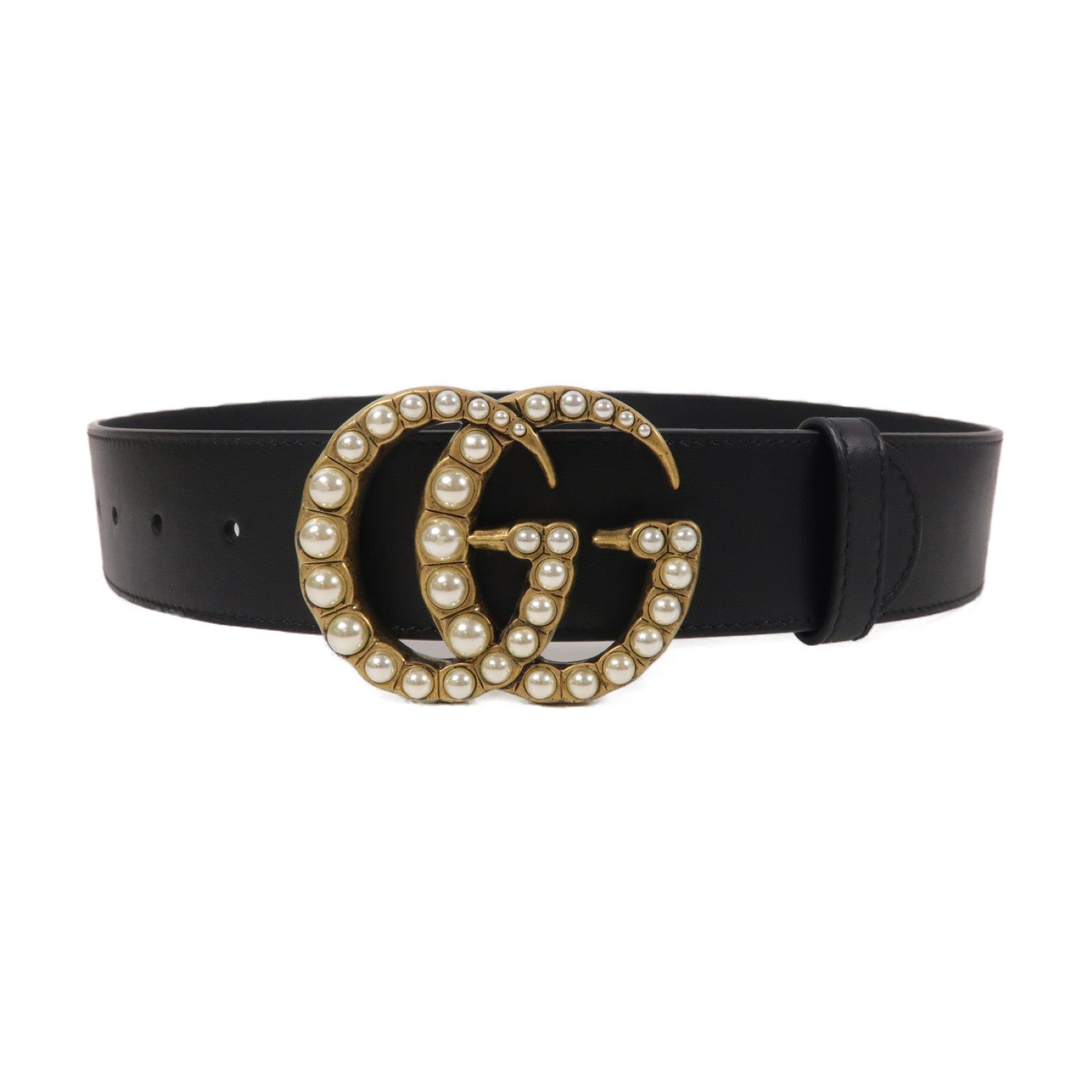 GUCCI 【激減優惠】牛皮皮革GG Marmont Pearl金扣皮帶黑色