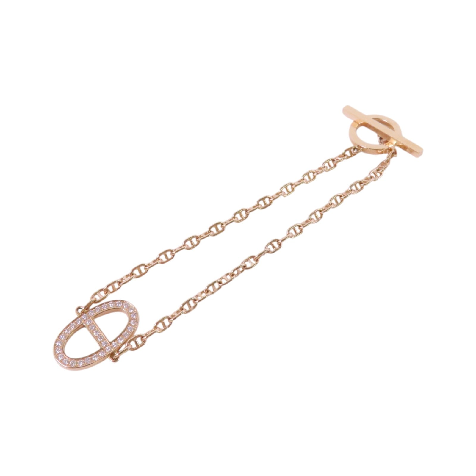 HERMES 18K玫瑰金Chaine d'ancre Contour Bracelet金扣鑽石手鏈