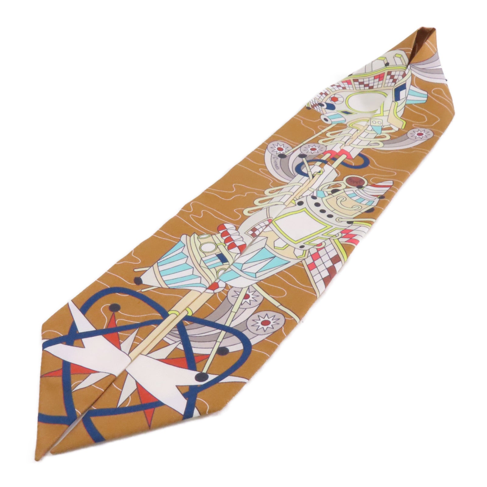 HERMES 絲質Twilly絲巾棕色/彩色