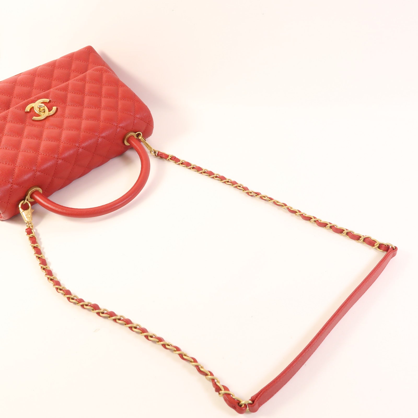 CHANEL 牛皮皮革Coco Handle Medium金扣手挽肩背兩用袋