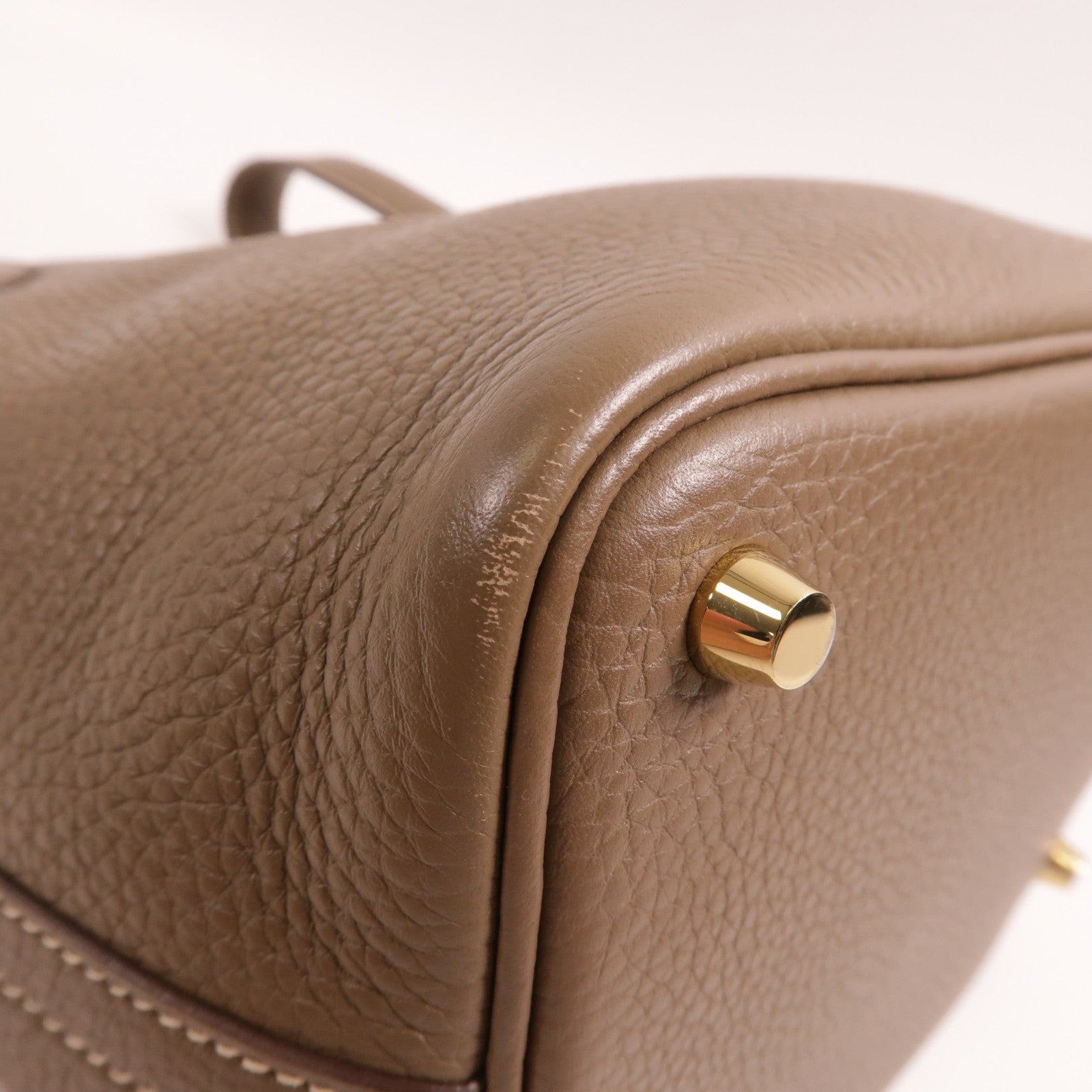 HERMES Clemence皮革Picotin PM金扣手挽袋Etoupe