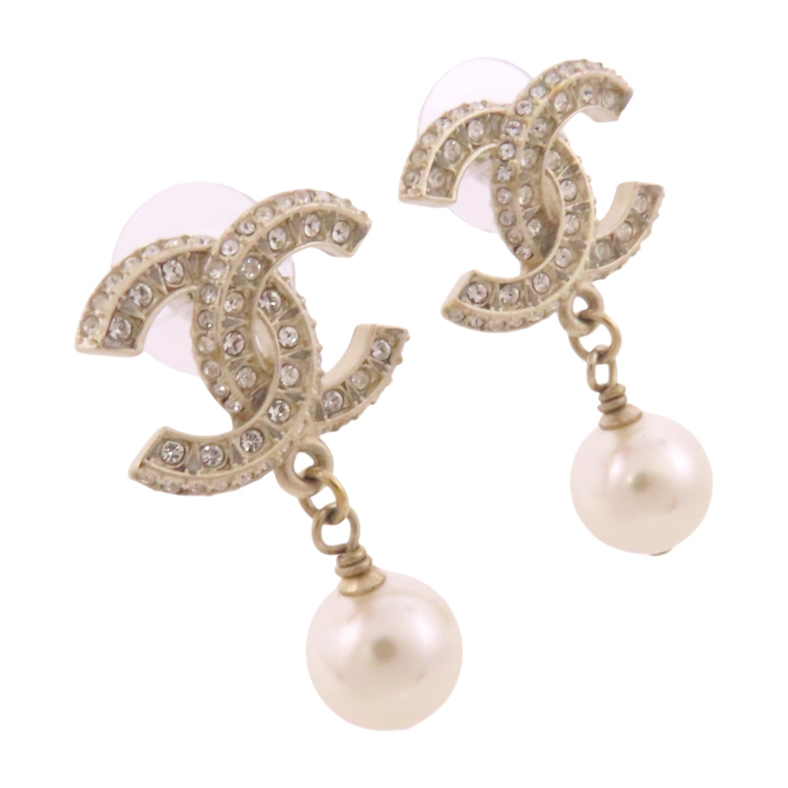 CHANEL 金屬/仿珍珠/水鑽Earrings銀扣耳環