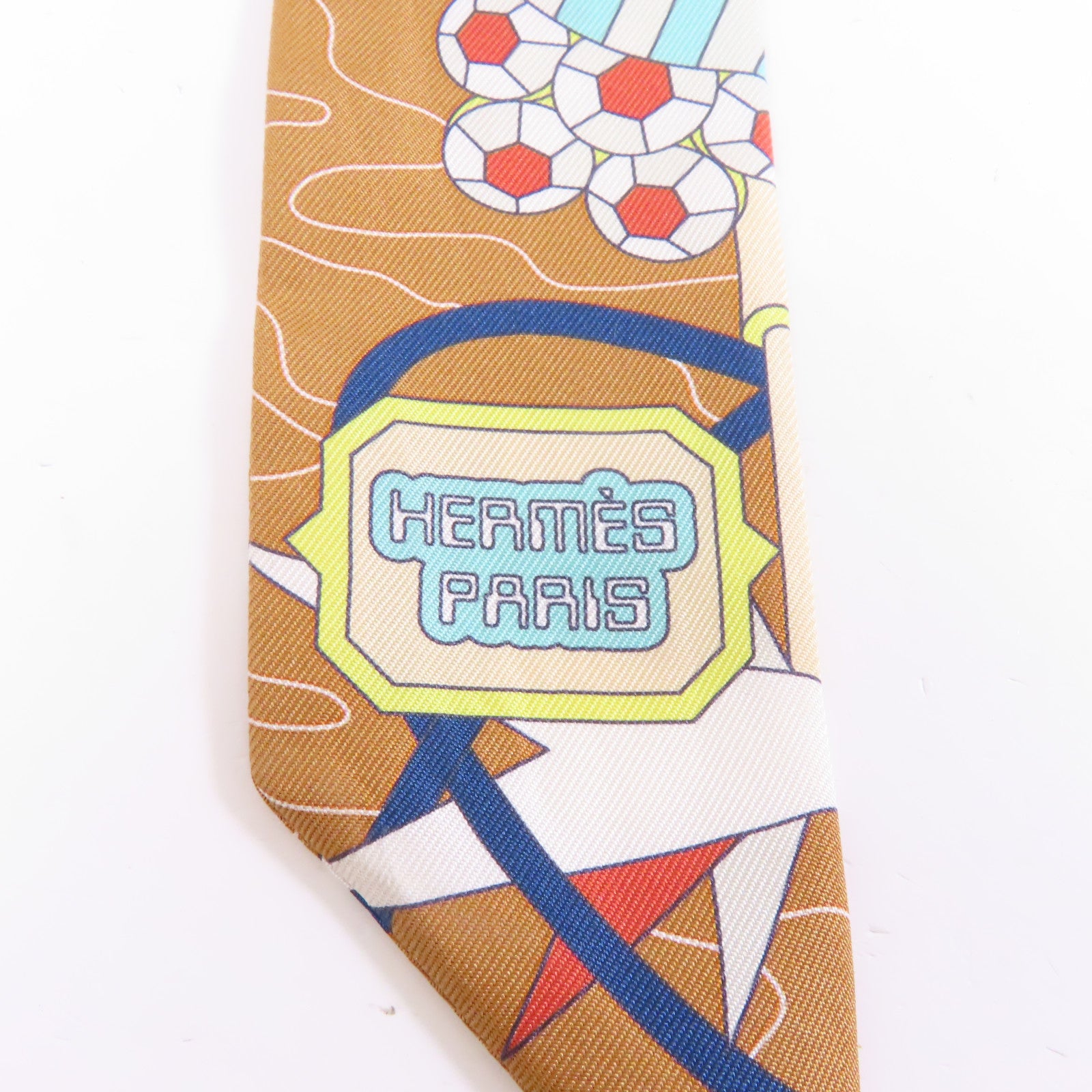 HERMES 絲質Twilly絲巾棕色/彩色