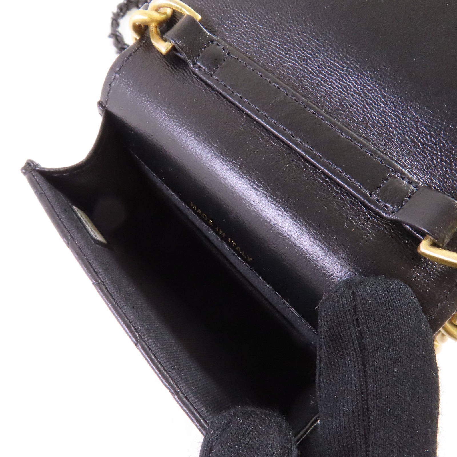 CHANEL 菱格羊皮皮革Phone Bag金扣鏈帶肩背袋黑色
