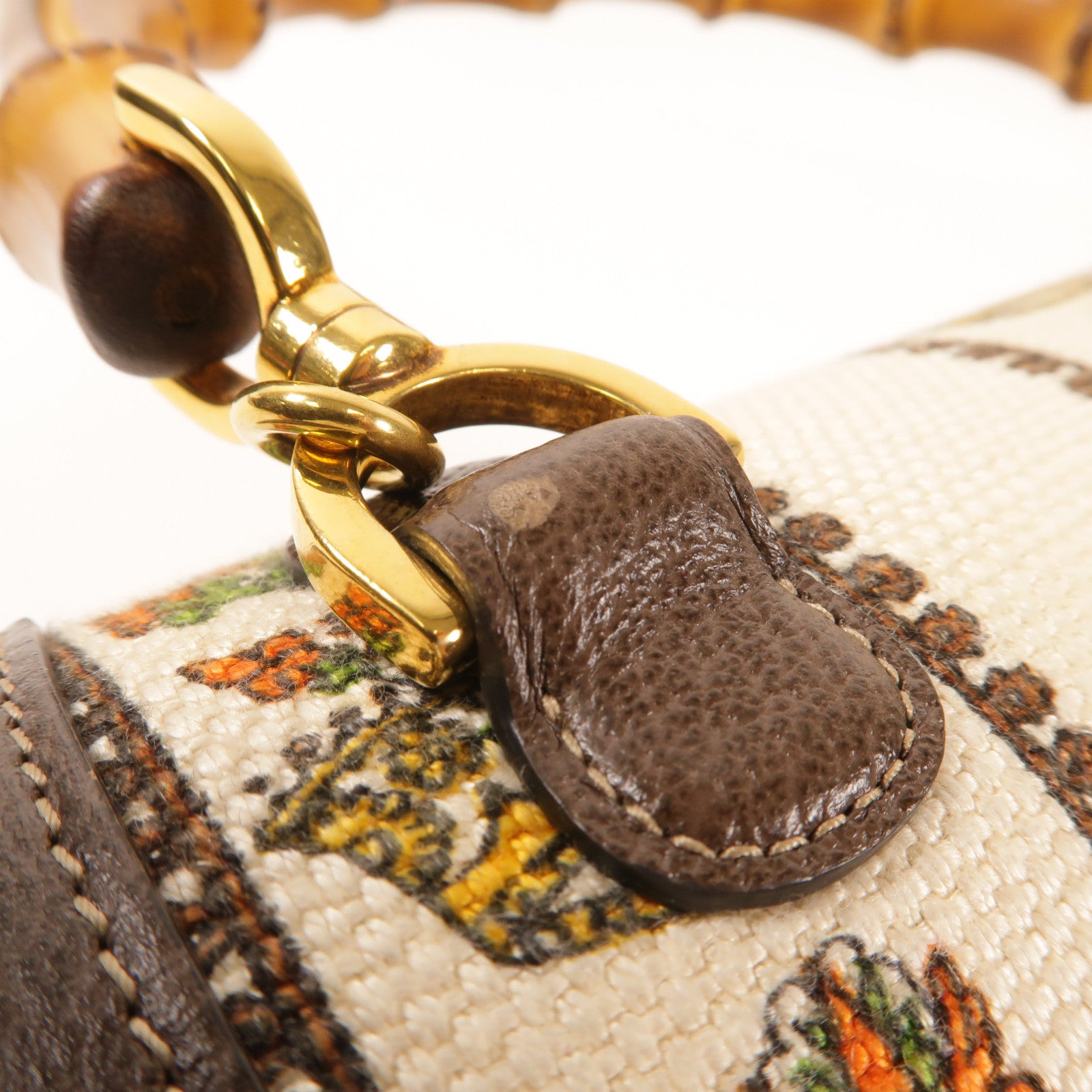 GUCCI GG 100th anniversary Bamboo Bag 2 way Shoulder Bag Canvas Brown/White