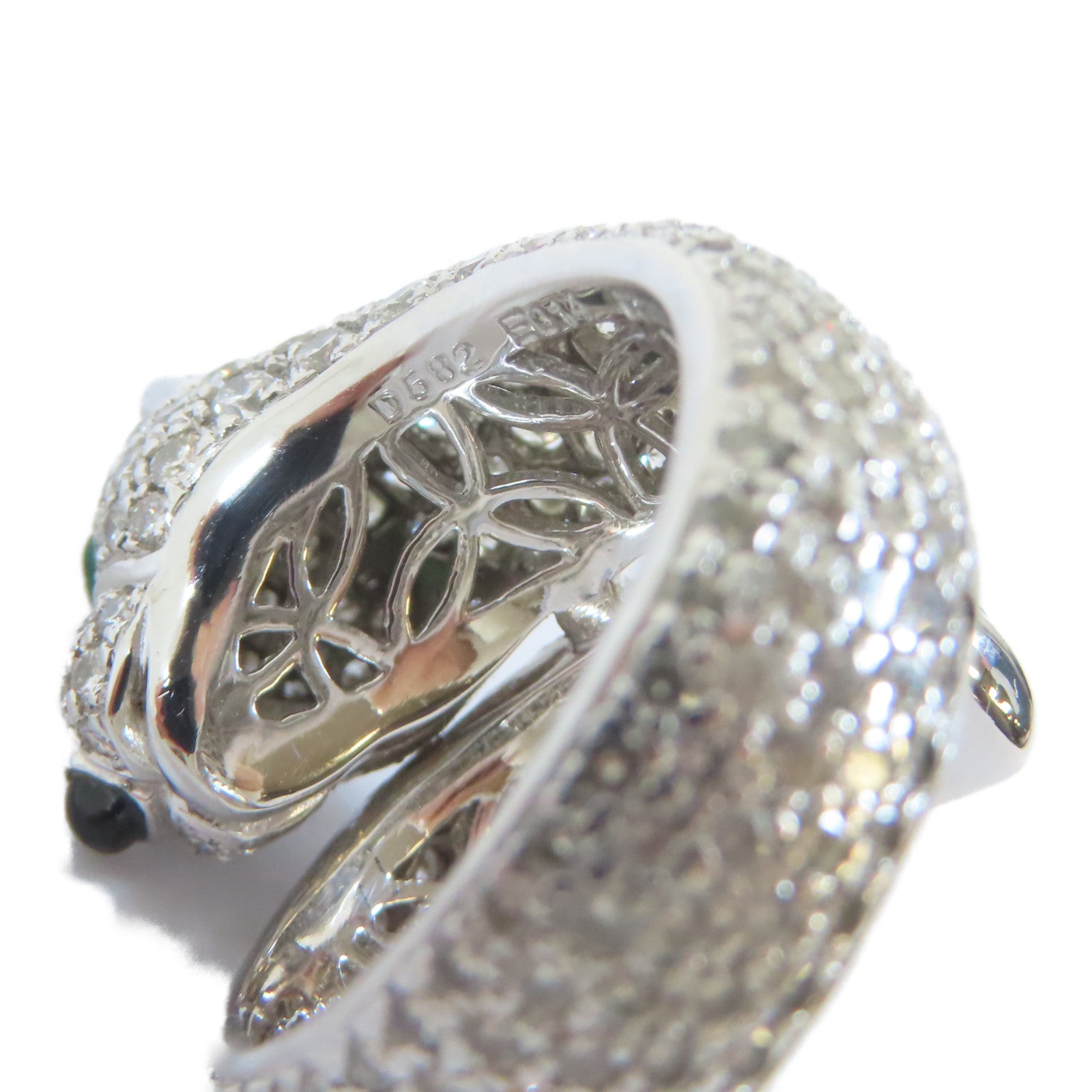 JEWELRY PT900白金Diamond Ring0.14ct綠寶石5.82ct鑽石戒指US#5.5