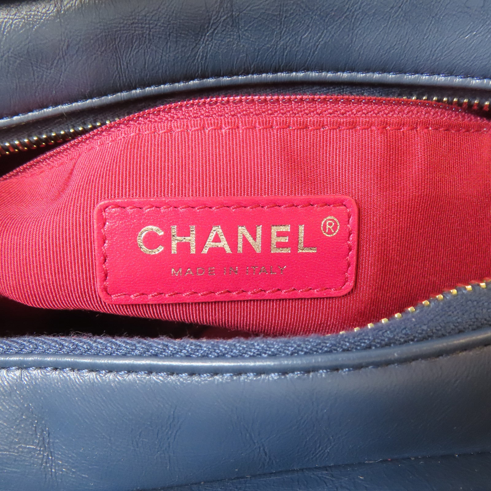 CHANEL 菱格牛皮皮革Gabrielle Large金扣/銀扣鏈帶肩背袋藍色