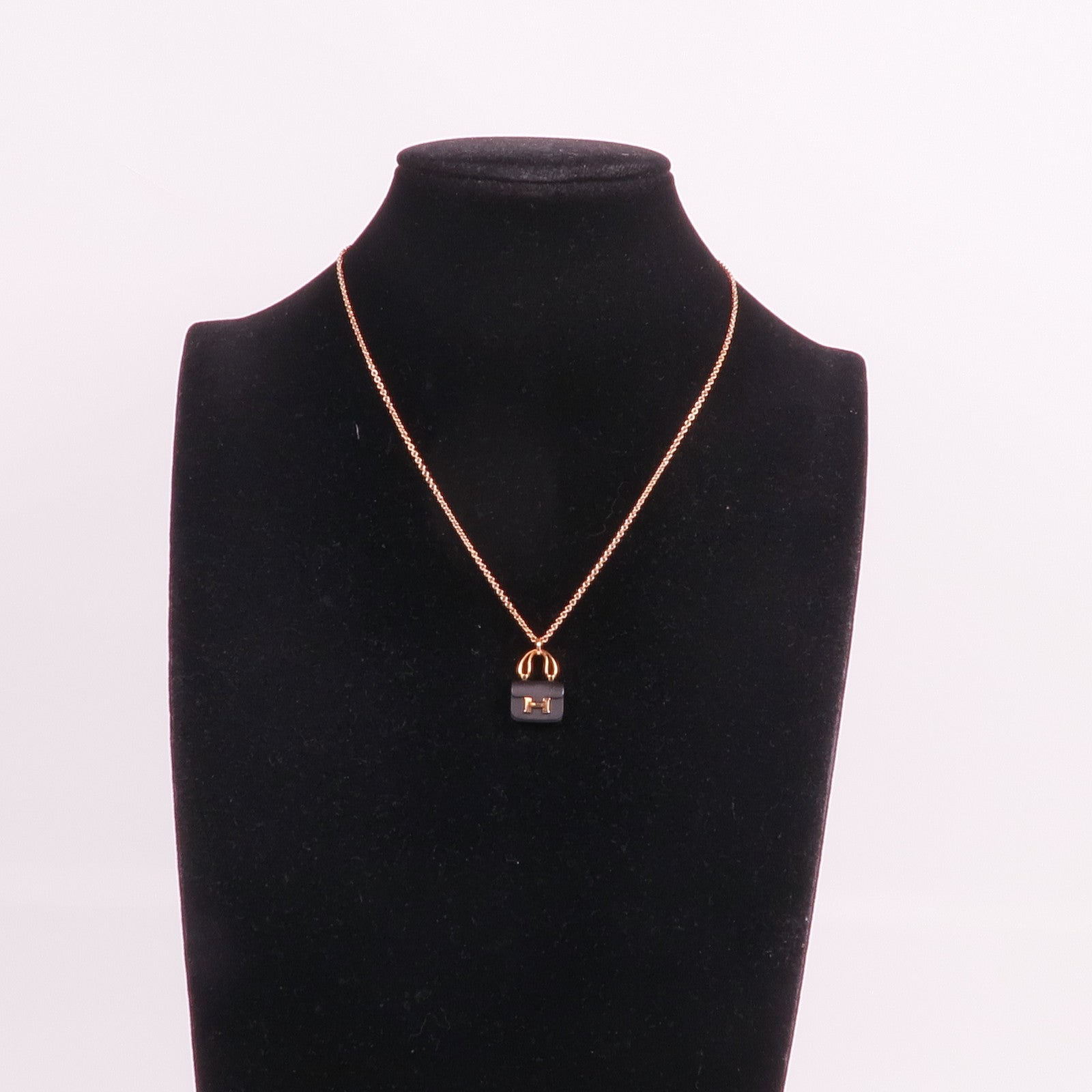 HERMES 18K玫瑰金Pendentif Amulettes Constance翡翠項鍊