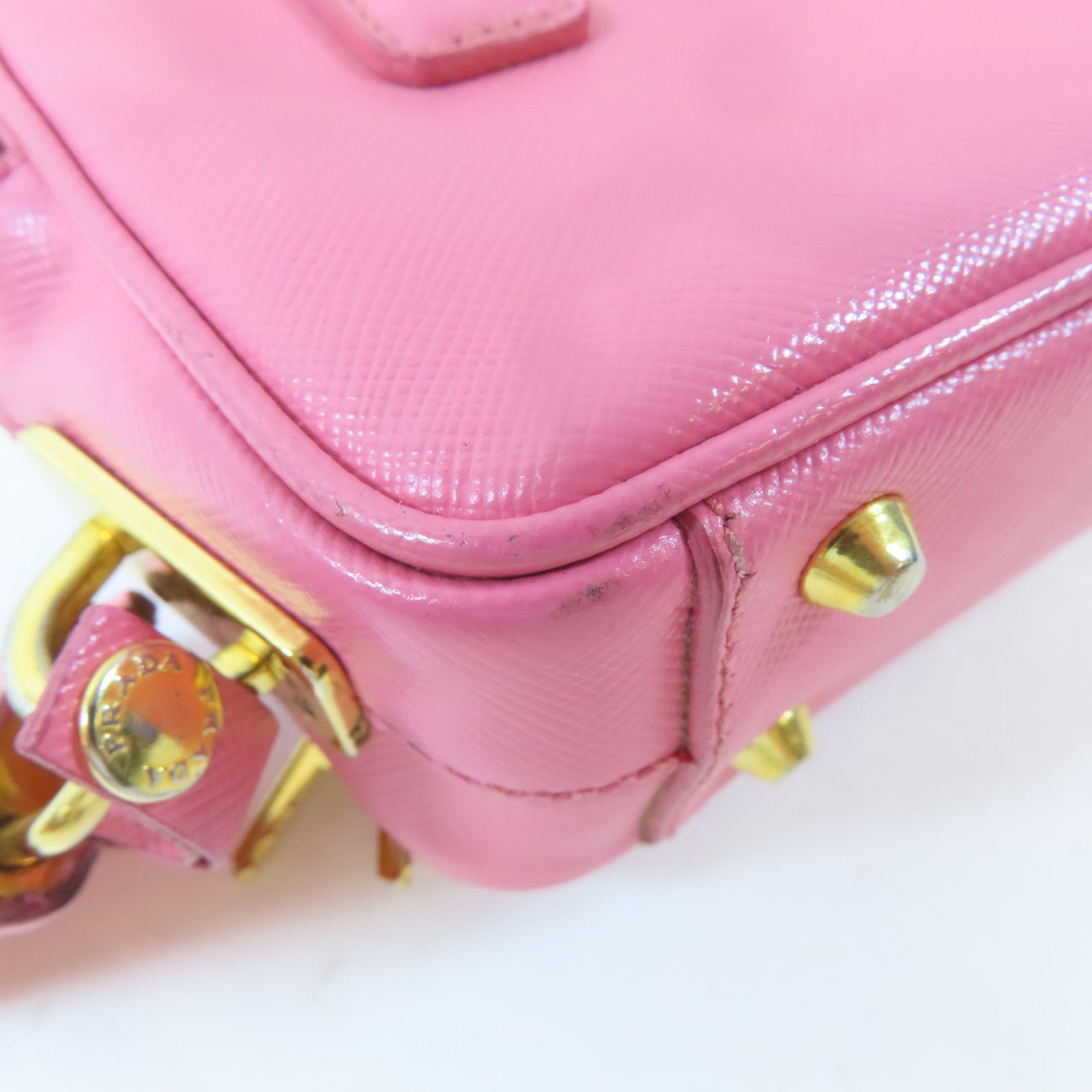 PRADA 牛皮皮革Shoulder Bag金扣鏈帶肩背袋粉紅色