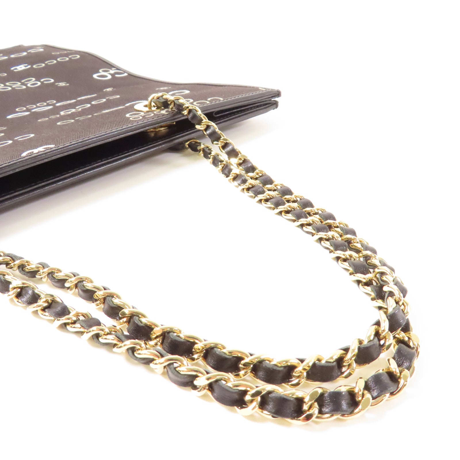 CHANEL 帆布Tote Bag金扣鏈帶手挽袋黑色