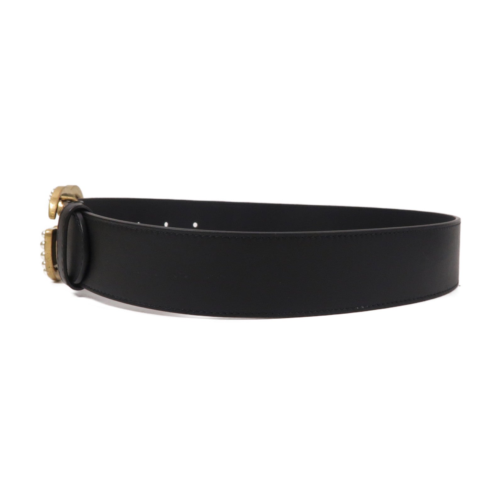 GUCCI 【激減優惠】牛皮皮革GG Marmont Pearl金扣皮帶黑色