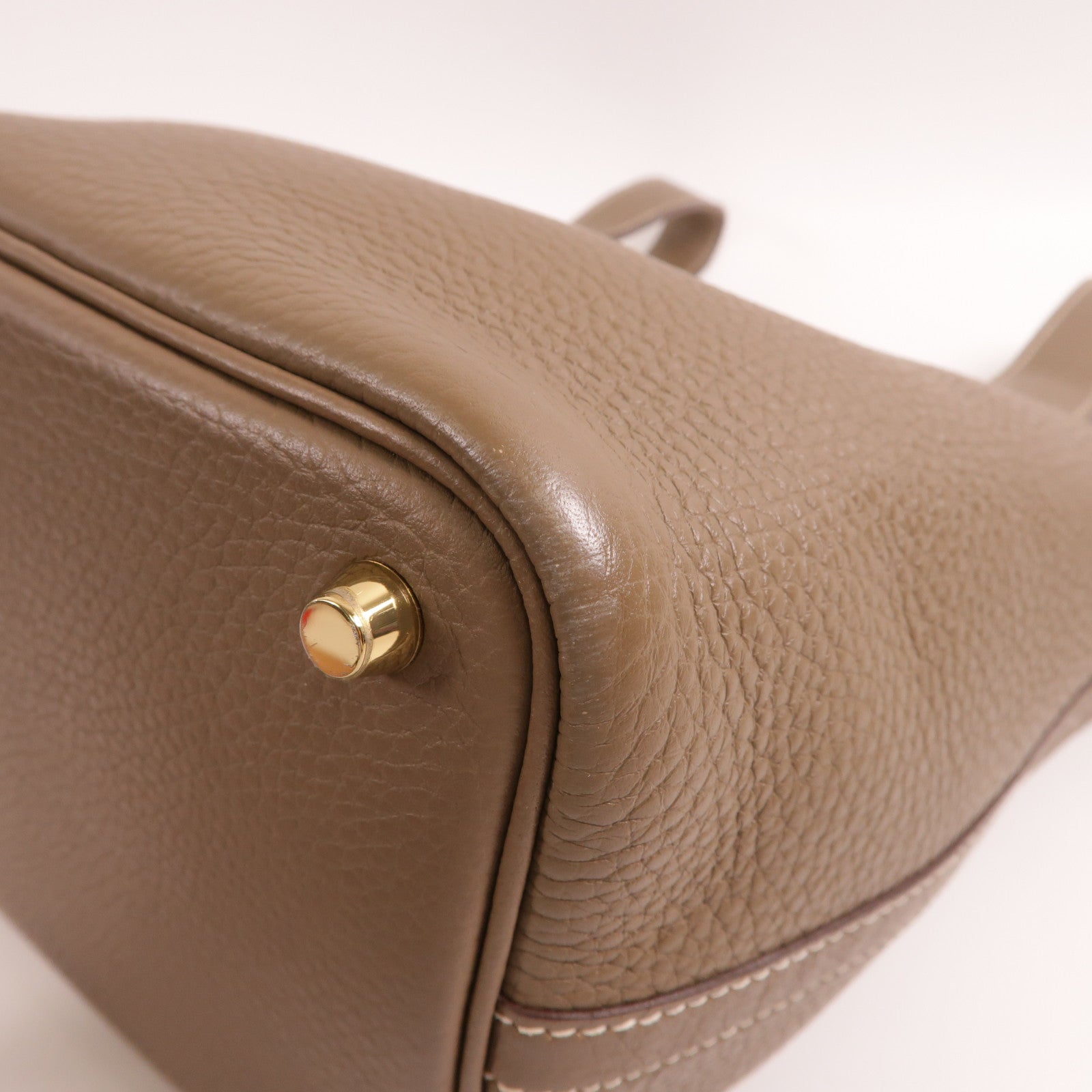 HERMES Clemence皮革Picotin PM金扣手挽袋Etoupe