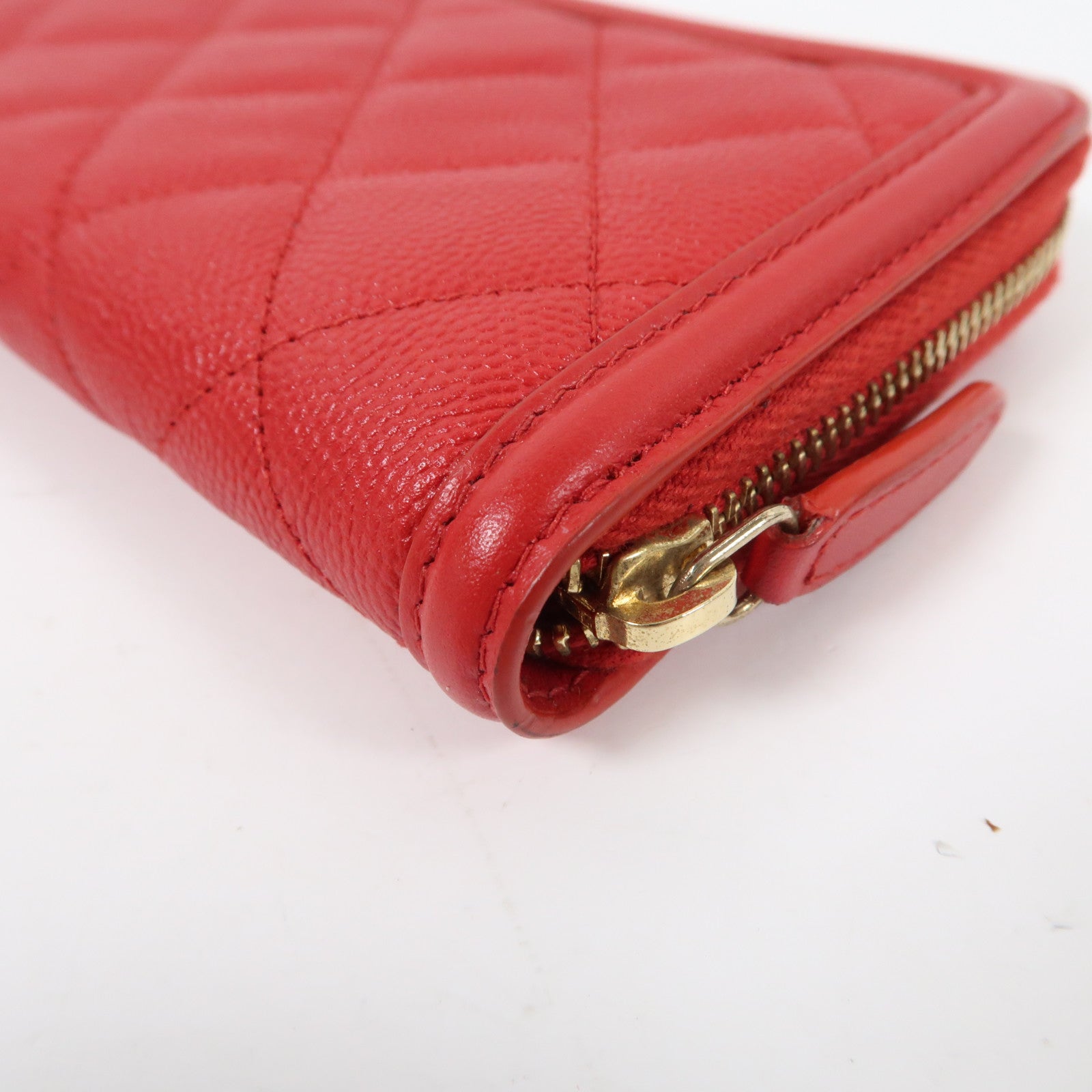 CHANEL 菱格牛皮皮革Card Case金扣卡片套紅色