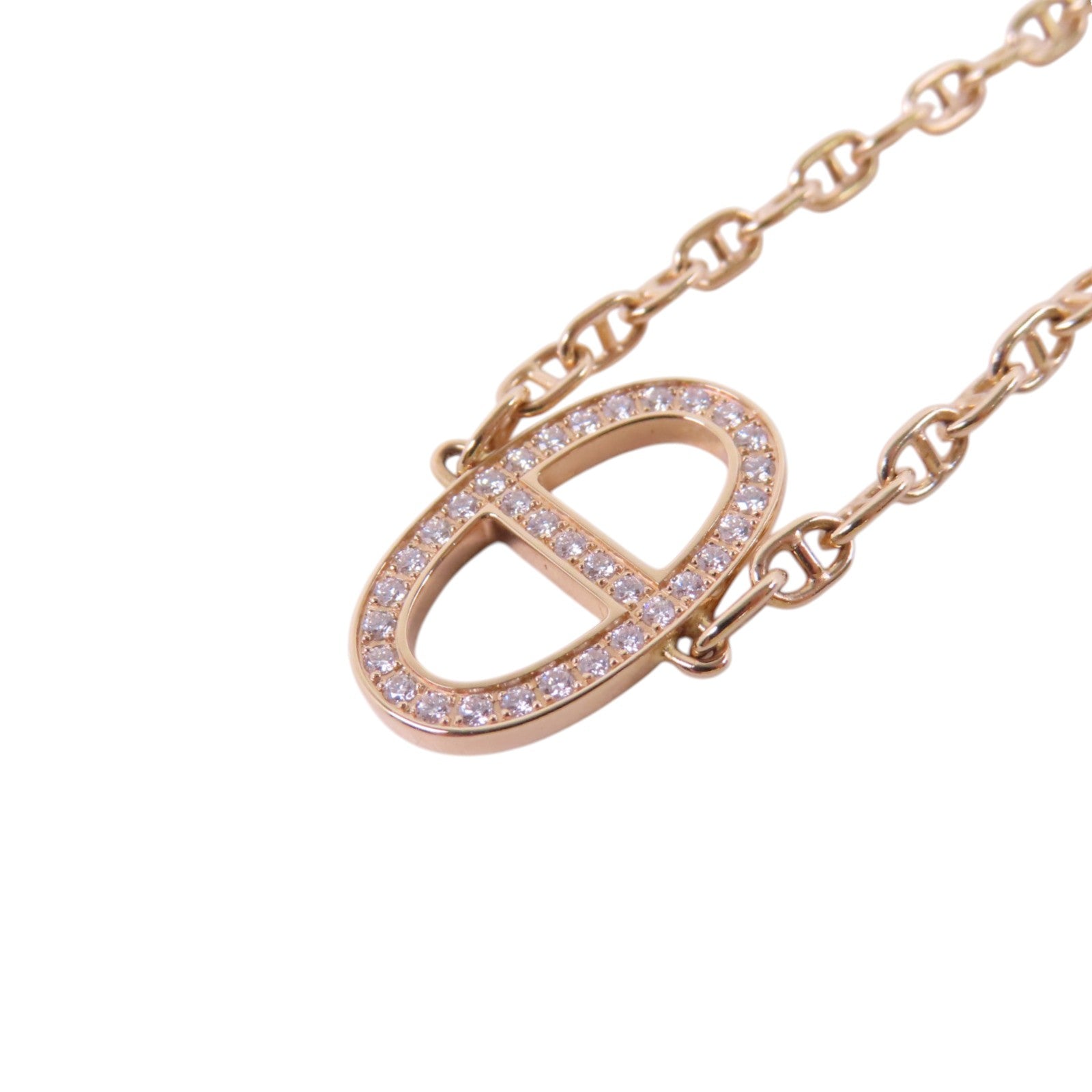 HERMES 18K玫瑰金Chaine d'ancre Contour Bracelet金扣鑽石手鏈