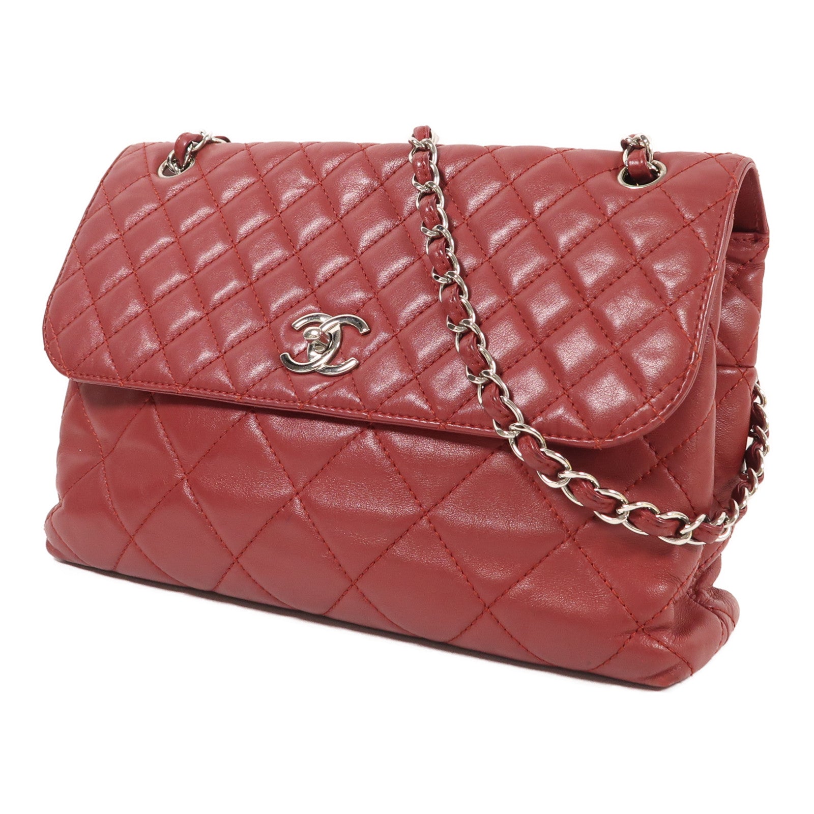 CHANEL 牛皮皮革Chain Shoulder銀扣鏈帶肩背袋