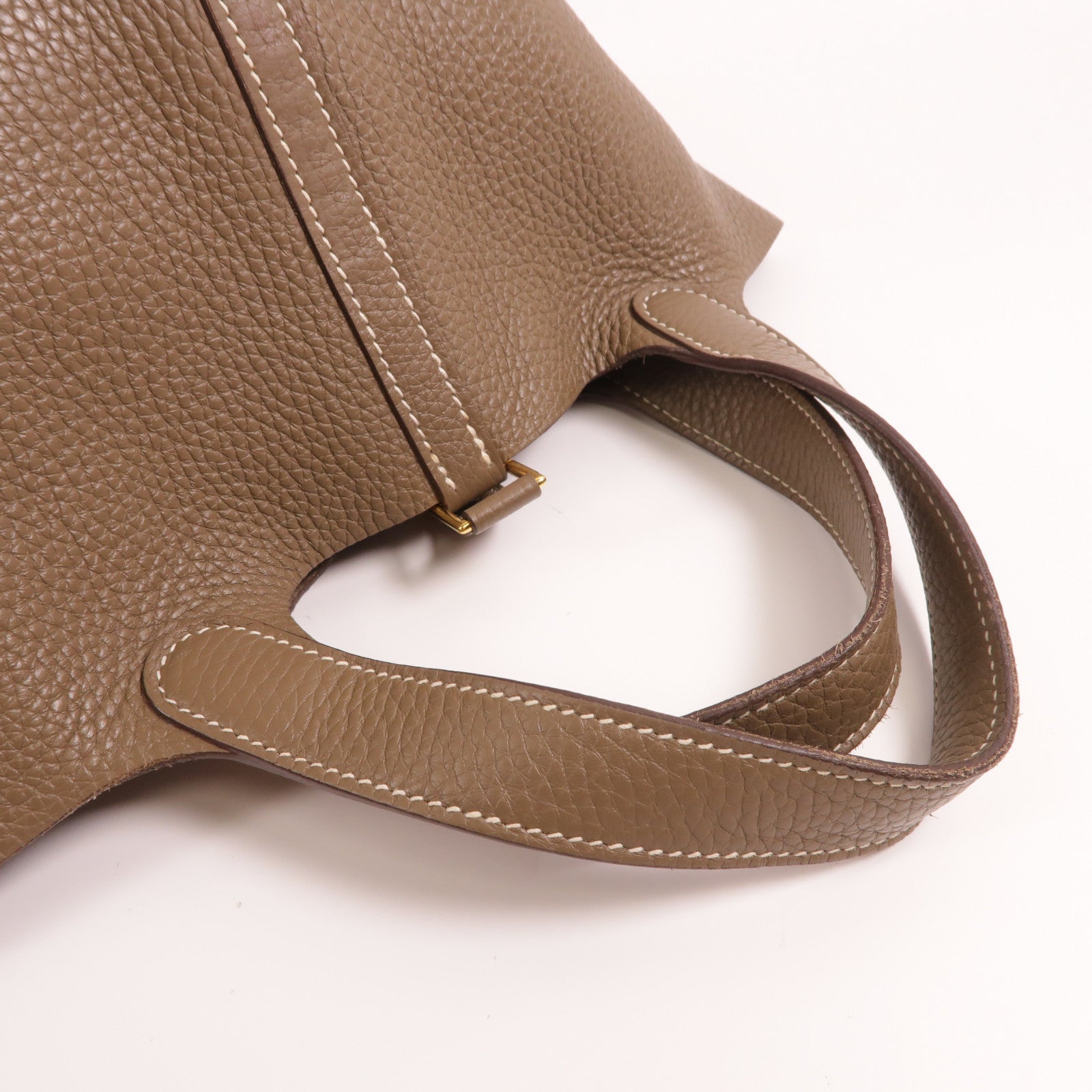 HERMES Clemence皮革Picotin PM金扣手挽袋Etoupe