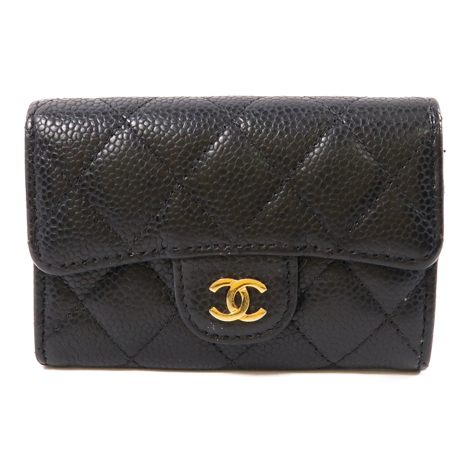CHANEL 菱格牛皮皮革Card Case金扣卡片套黑色
