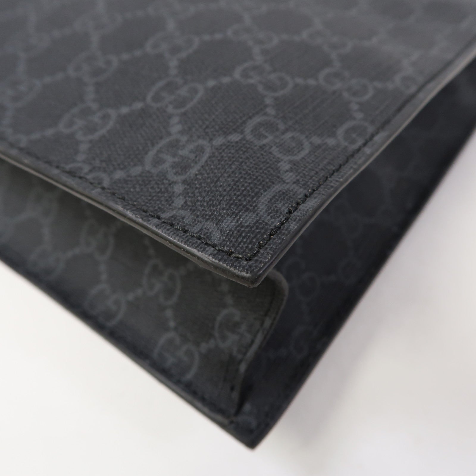 GUCCI 塗層帆布GG Supreme銀扣手挽肩背兩用袋黑色