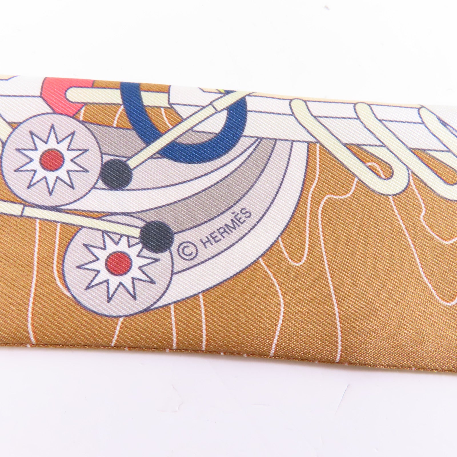 HERMES 絲質Twilly絲巾棕色/彩色