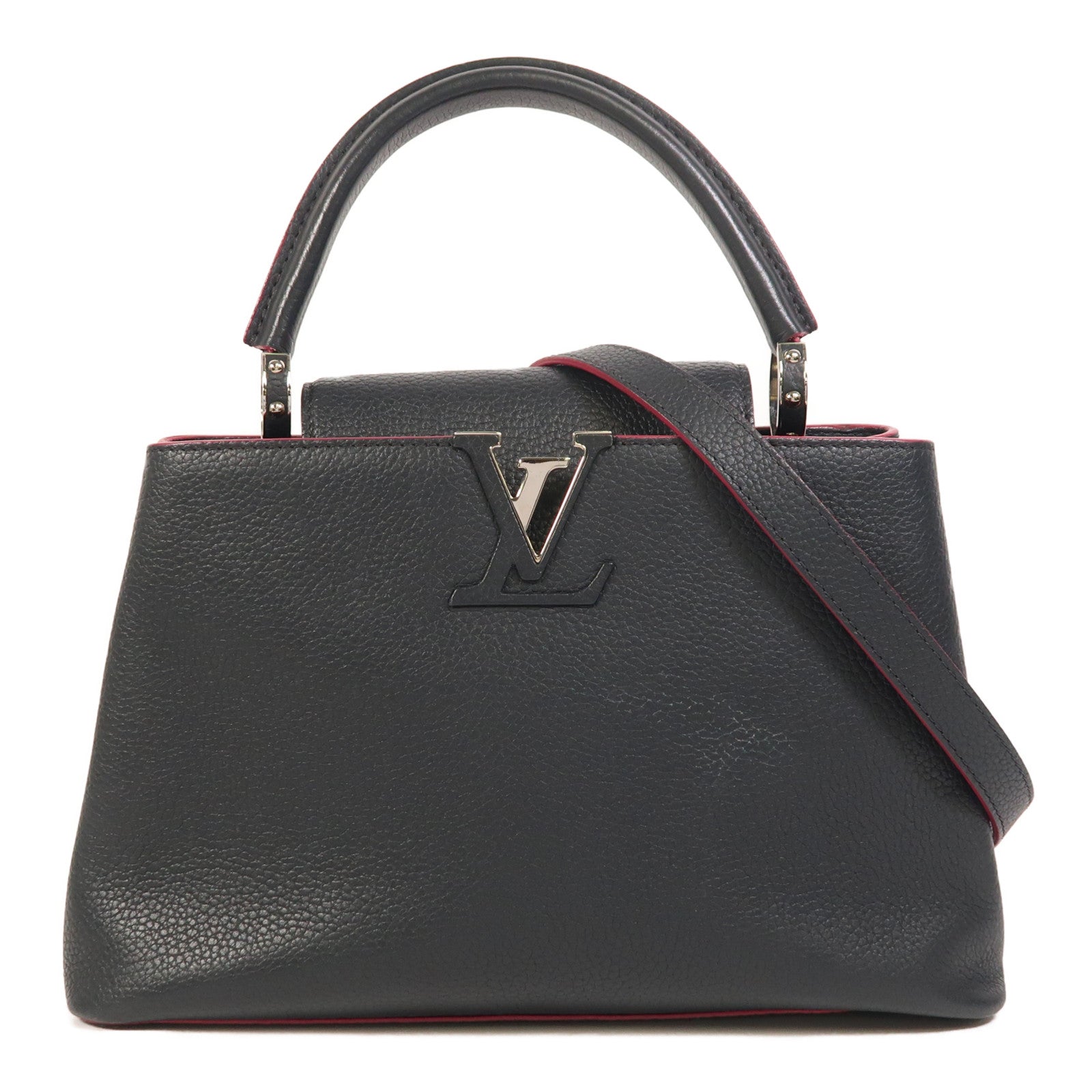 LOUIS VUITTON Taurillon Capucines MM銀扣手挽肩背兩用袋