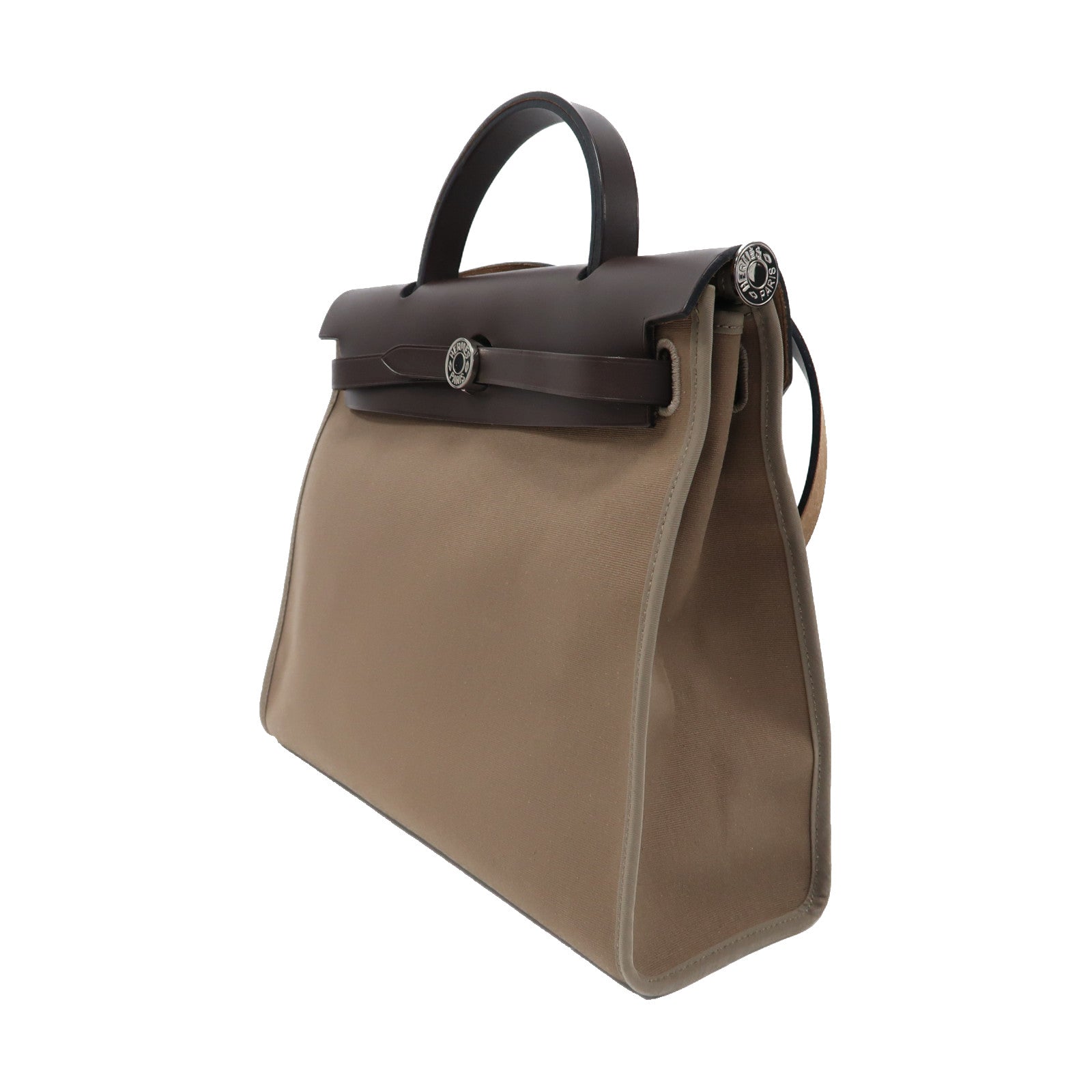 HERMES 帆布Herbag銀扣手挽肩背兩用袋Etoupe/Ebene/啡色