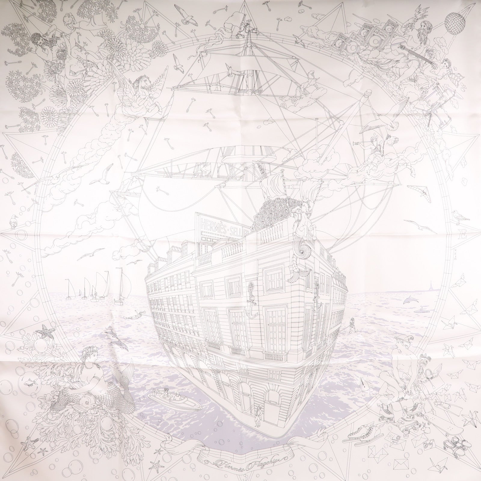 HERMES Scarf 90X90 Silk White