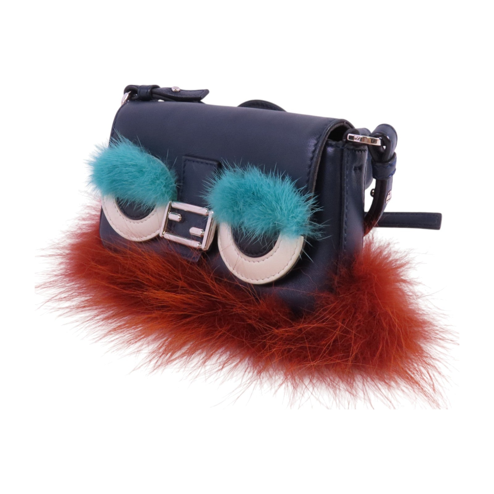 FENDI 牛皮皮革/毛皮Shoulder Bag銀扣肩背袋