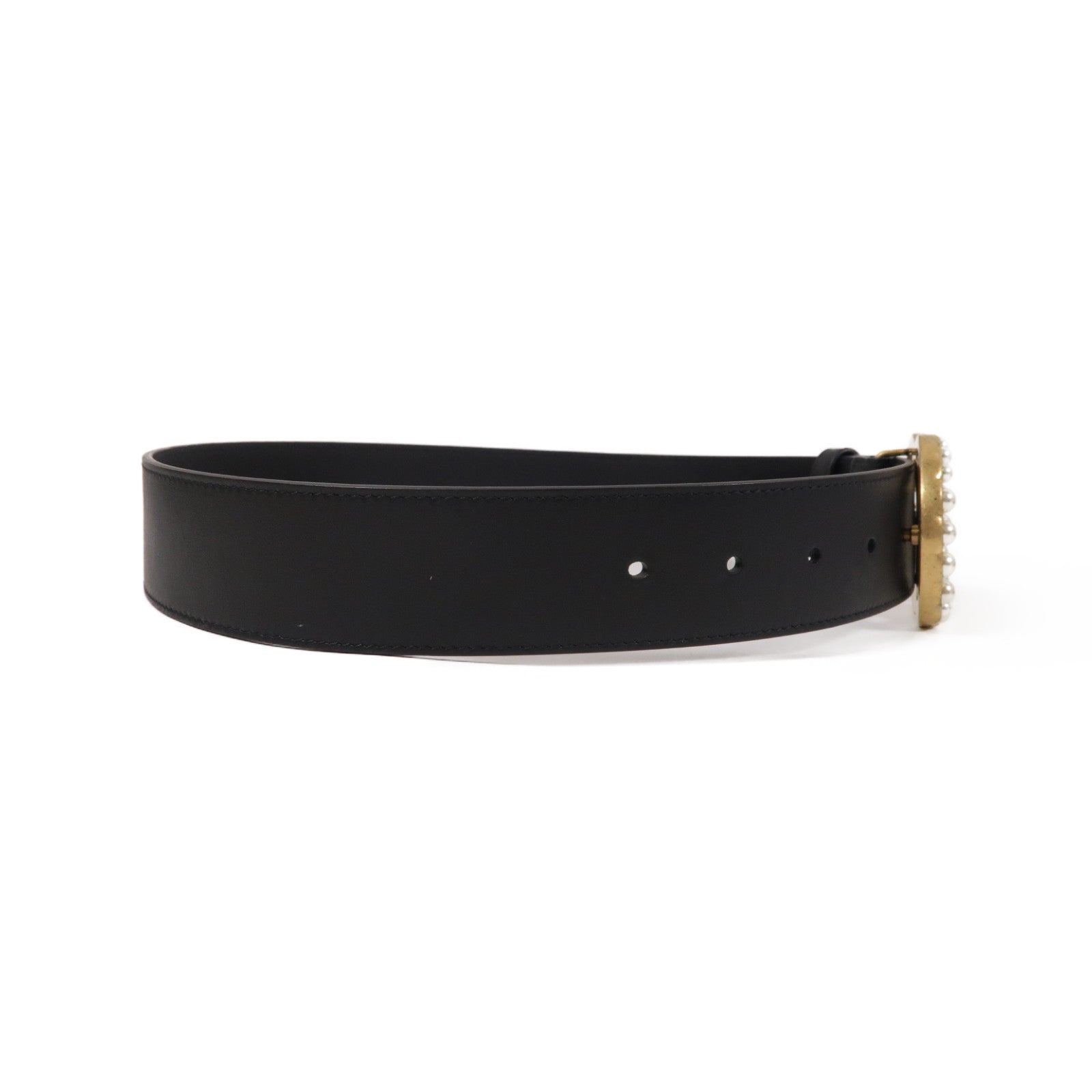 GUCCI 【激減優惠】牛皮皮革GG Marmont Pearl金扣皮帶黑色