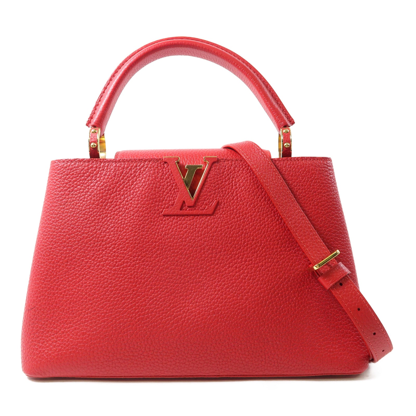LOUIS VUITTON 牛皮皮革Capucines金扣手挽肩背兩用袋紅色